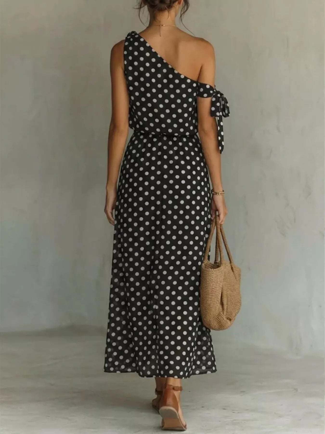 Full Size Polka Dot One - Shoulder Maxi Dress Plus Size - Flip Flop Dynasty