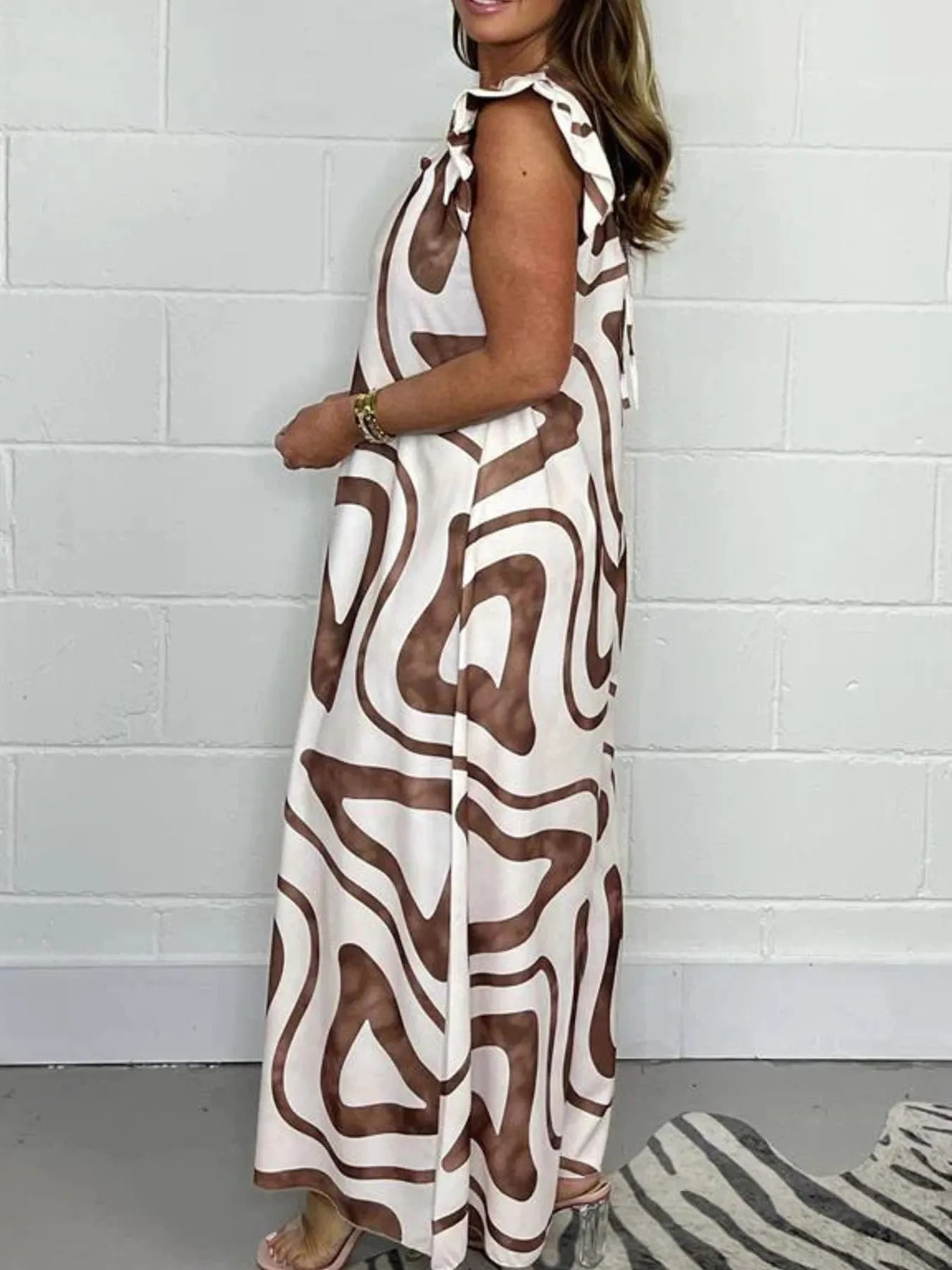 Full Size Printed Wide - Leg Jumpsuit with Flutter Sleeves Plus Size - Flip Flop Dynasty