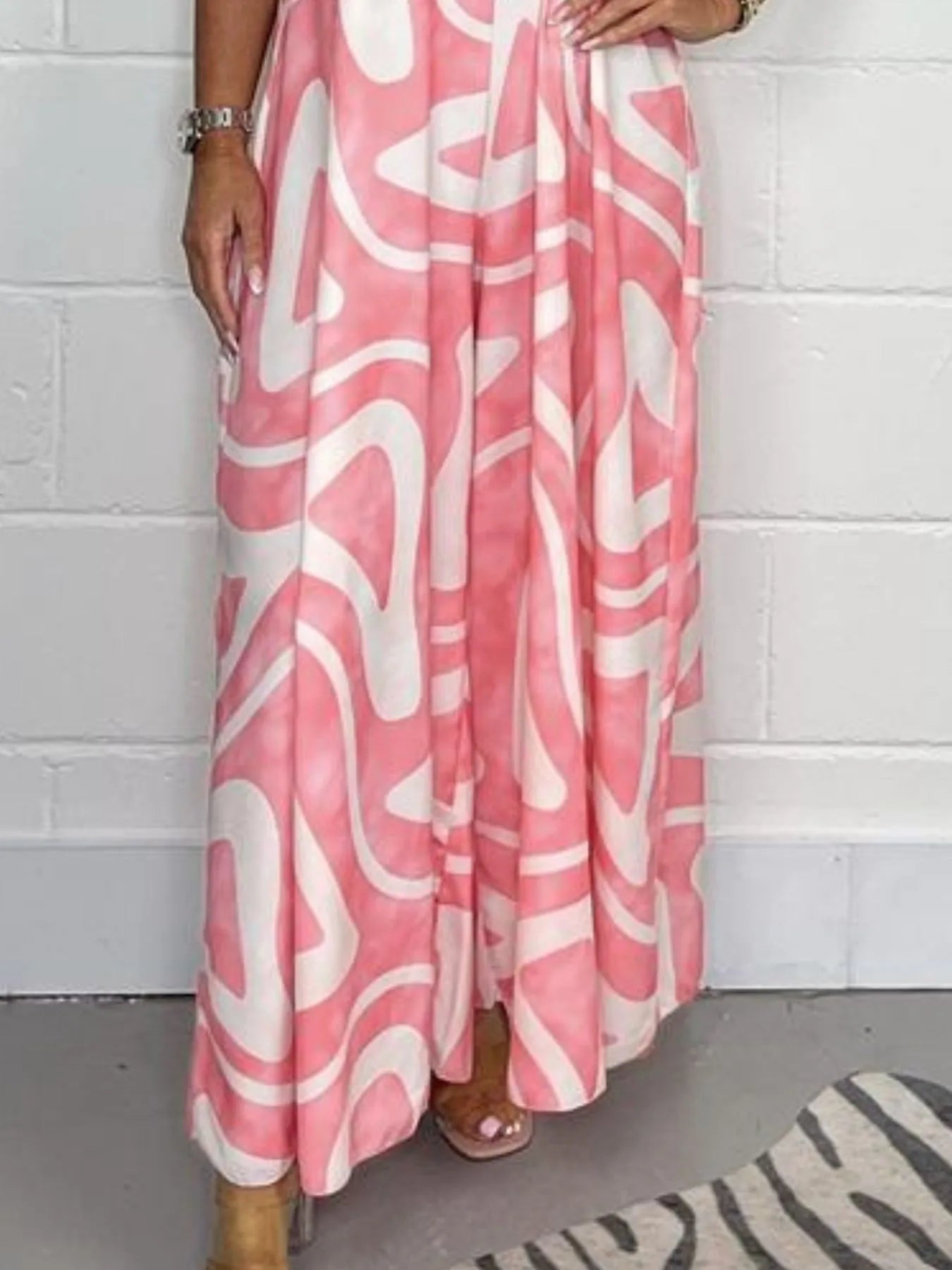 Full Size Printed Wide - Leg Jumpsuit with Flutter Sleeves Plus Size - Flip Flop Dynasty