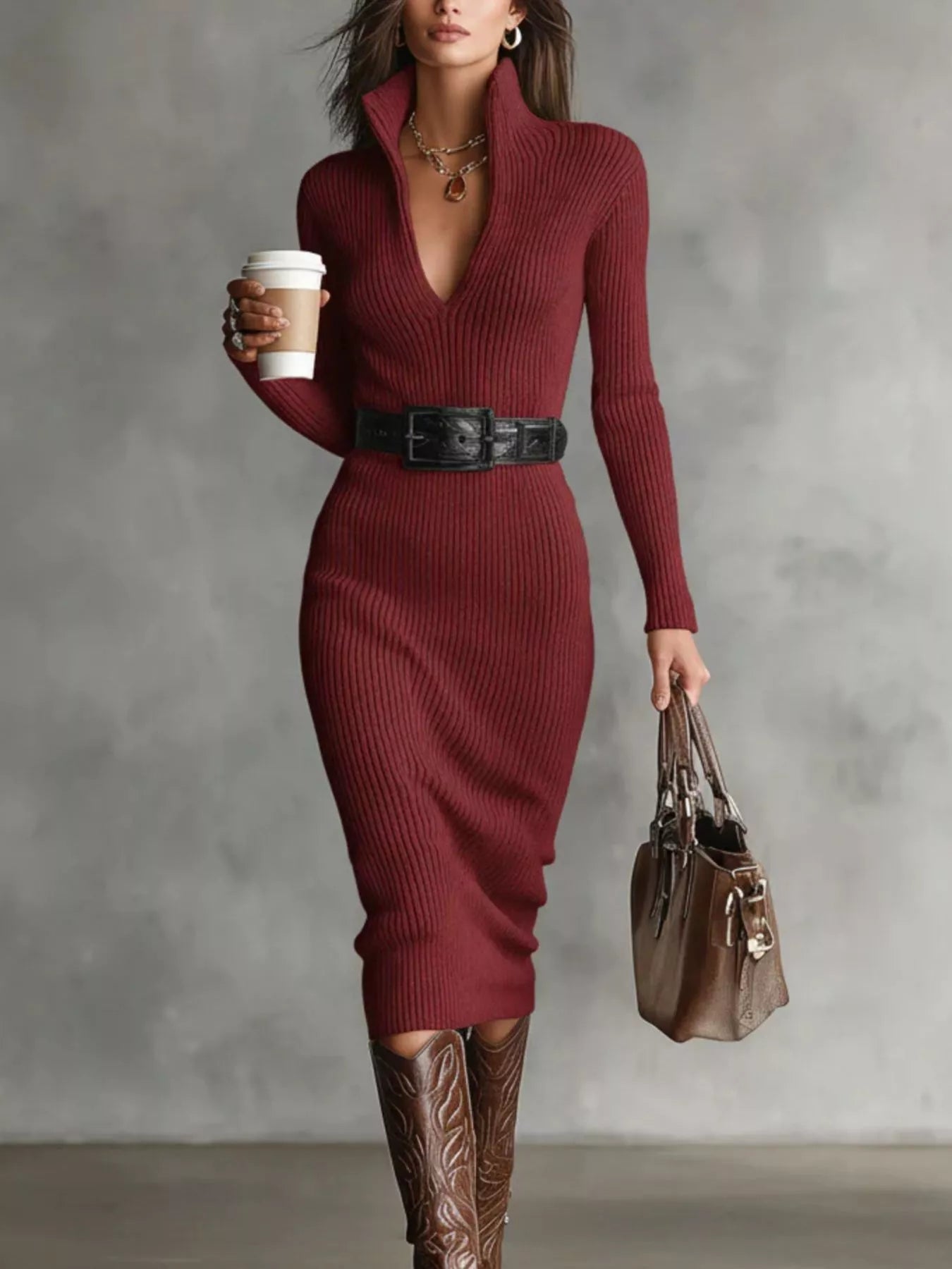 Full Size Ribbed Knit Turtleneck Sweater Dress Plus Size - Flip Flop Dynasty