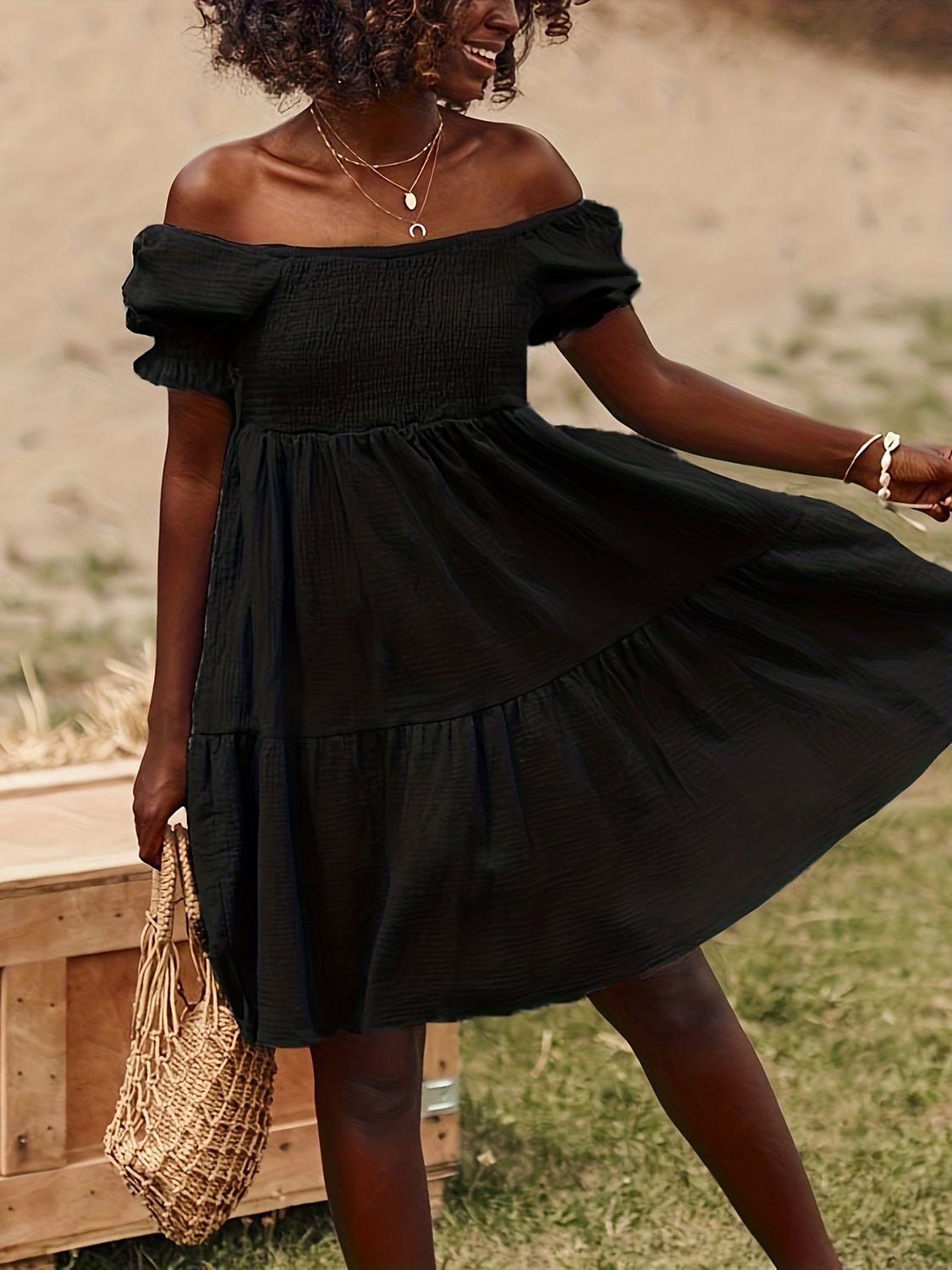 Full Size Ruffled Off - Shoulder Short Sleeve Dress - Flip Flop Dynasty