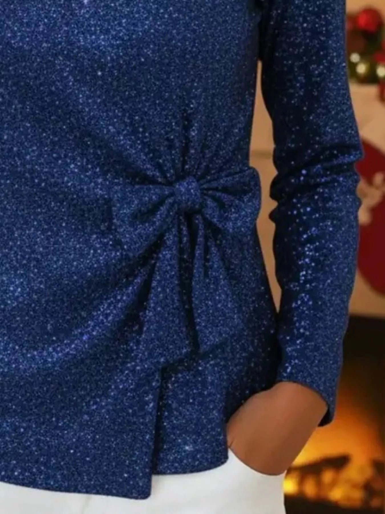 Full Size Sequin Bow - Knot Long Sleeve Top Plus Size - Flip Flop Dynasty