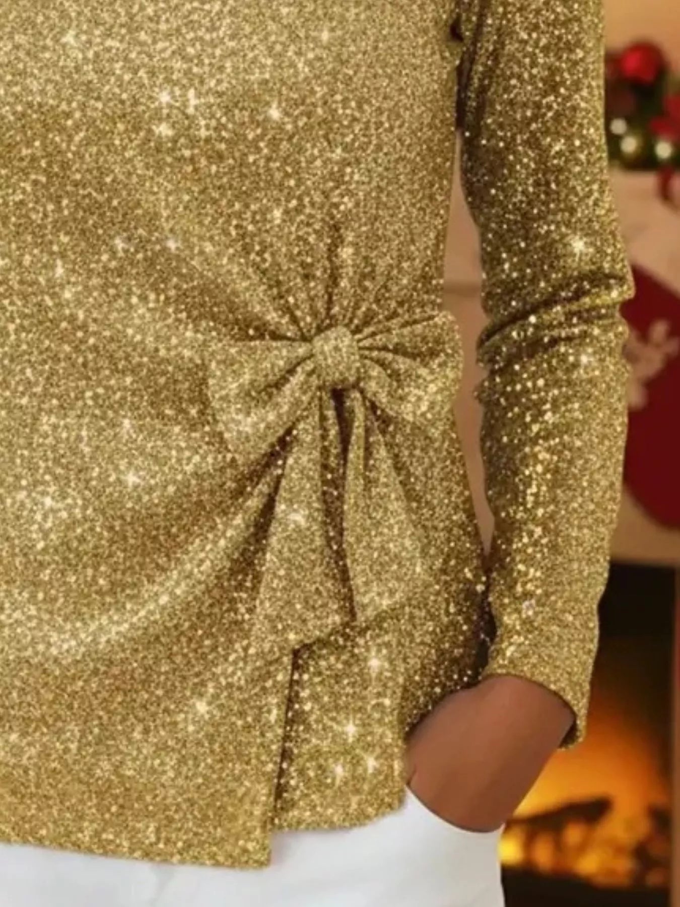 Full Size Sequin Bow - Knot Long Sleeve Top Plus Size - Flip Flop Dynasty