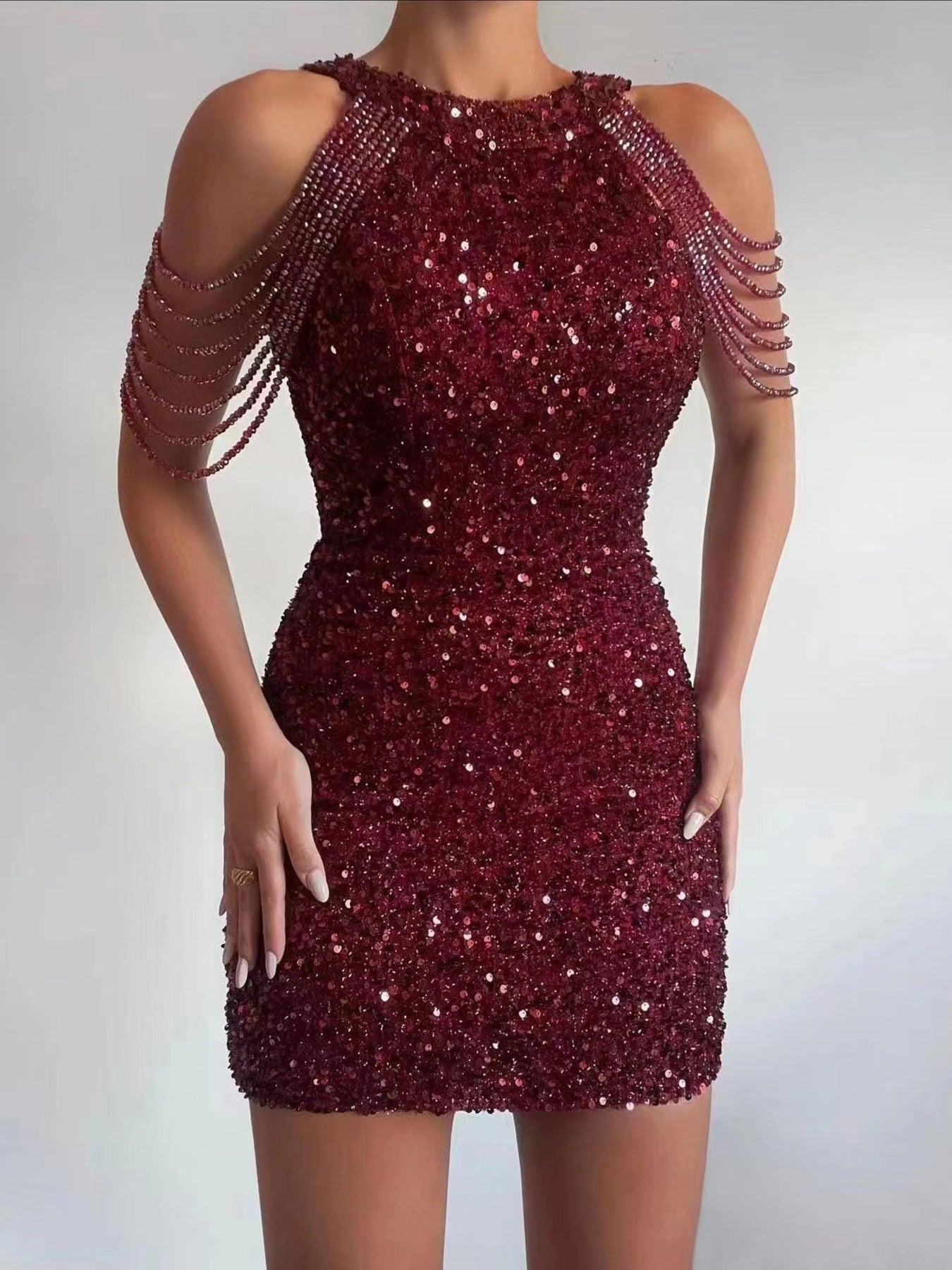 Full Size Sequin Embellished Bodycon Mini Dress Plus Size - Flip Flop Dynasty