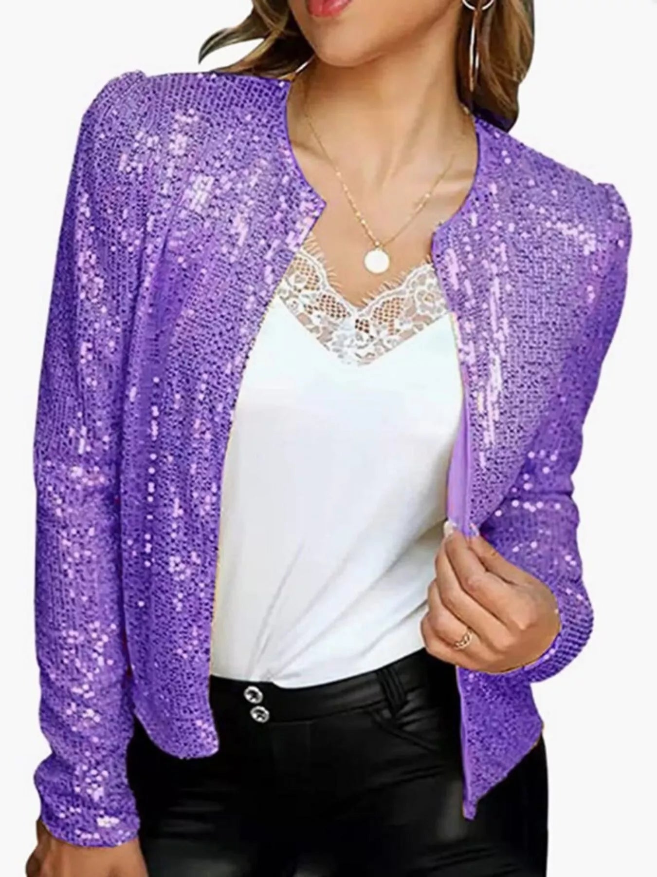 Full Size Sequin Long Sleeve Jacket Plus Size - Flip Flop Dynasty