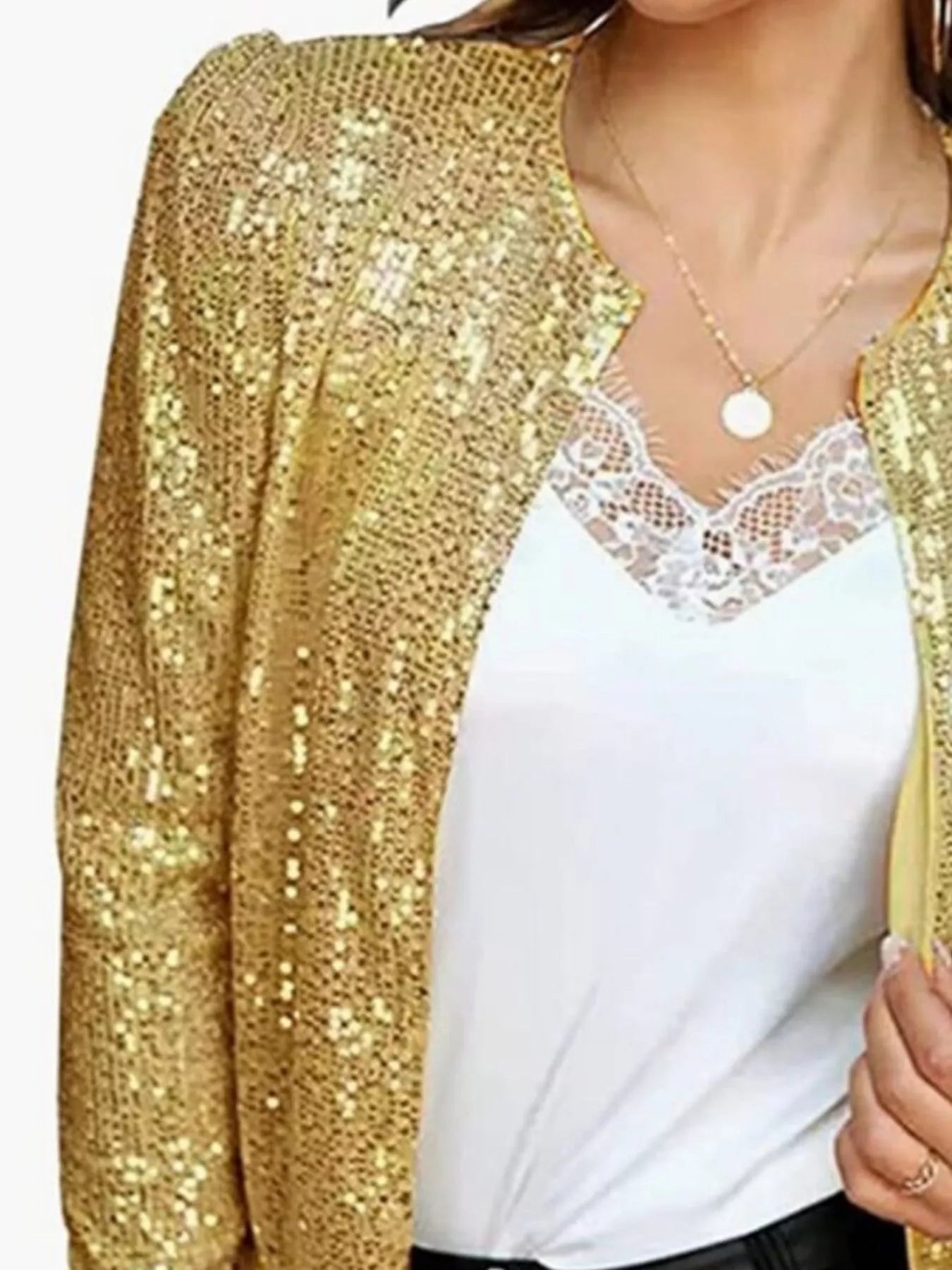Full Size Sequin Long Sleeve Jacket Plus Size - Flip Flop Dynasty