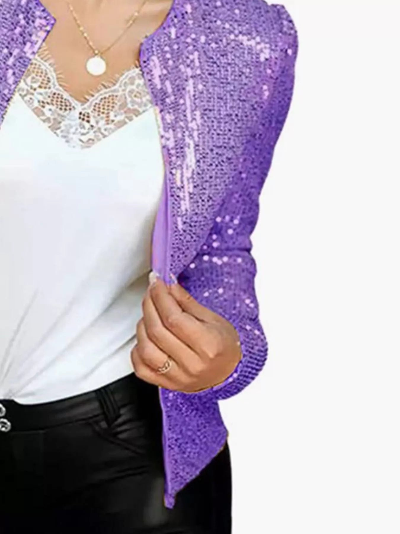 Full Size Sequin Long Sleeve Jacket Plus Size - Flip Flop Dynasty