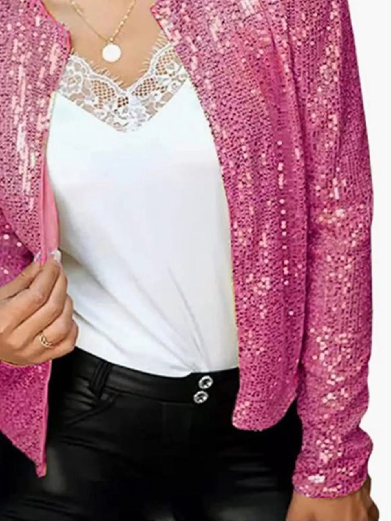 Full Size Sequin Long Sleeve Jacket Plus Size - Flip Flop Dynasty