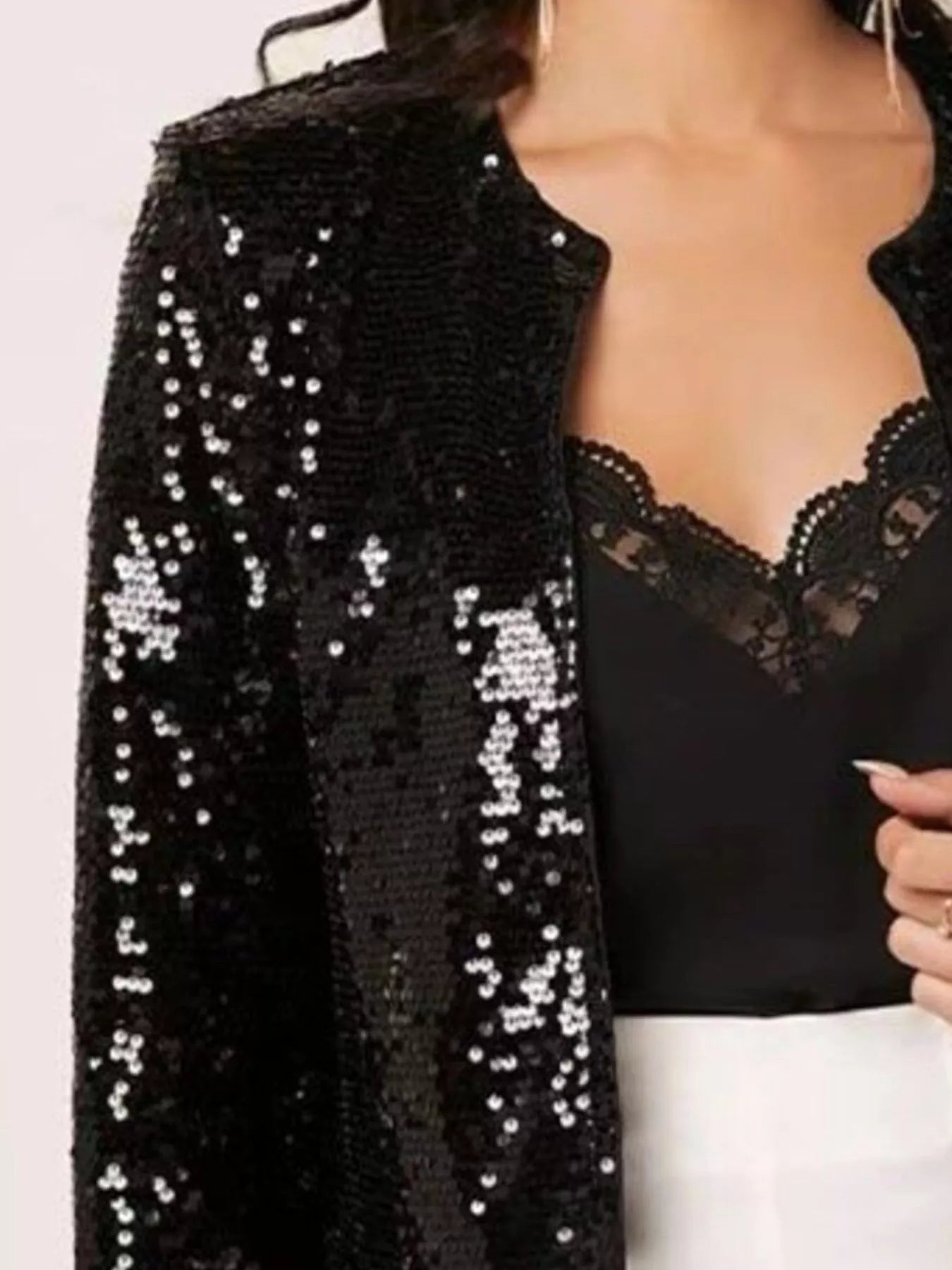 Full Size Sequin Long Sleeve Jacket Plus Size - Flip Flop Dynasty