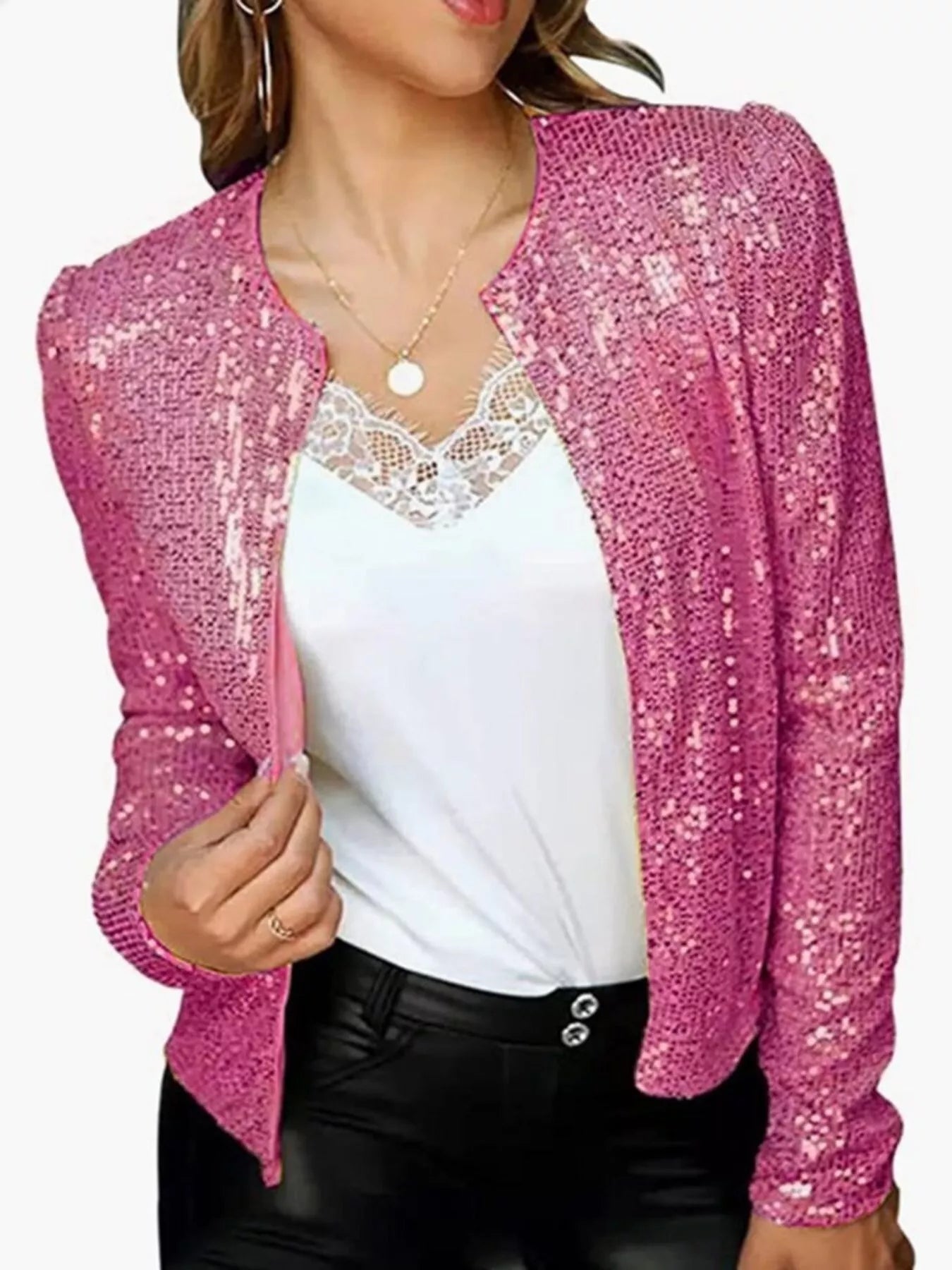 Full Size Sequin Long Sleeve Jacket Plus Size - Flip Flop Dynasty