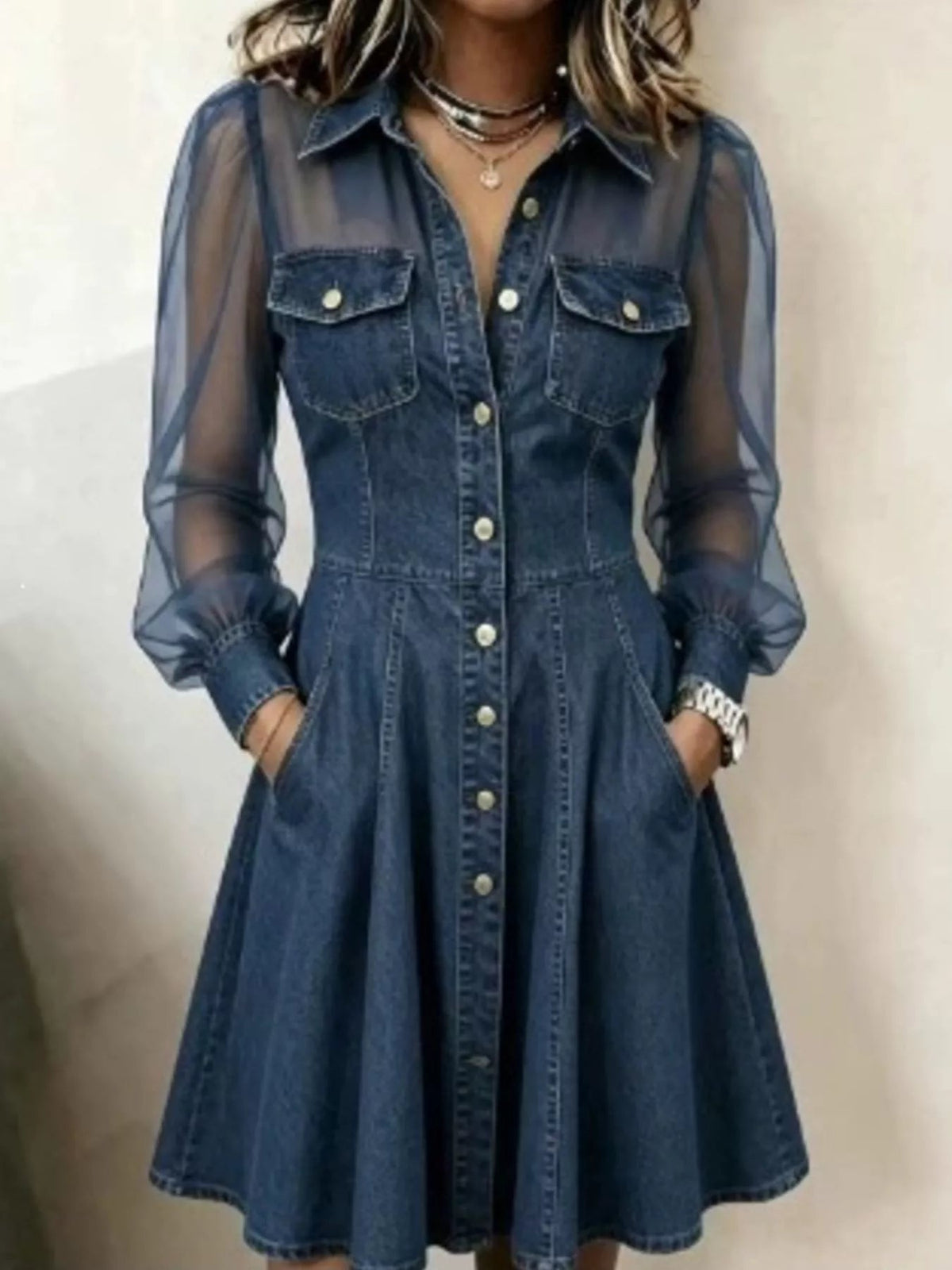 Full Size Sheer Mesh Long Sleeves Shirt Dress Plus Size - Flip Flop Dynasty