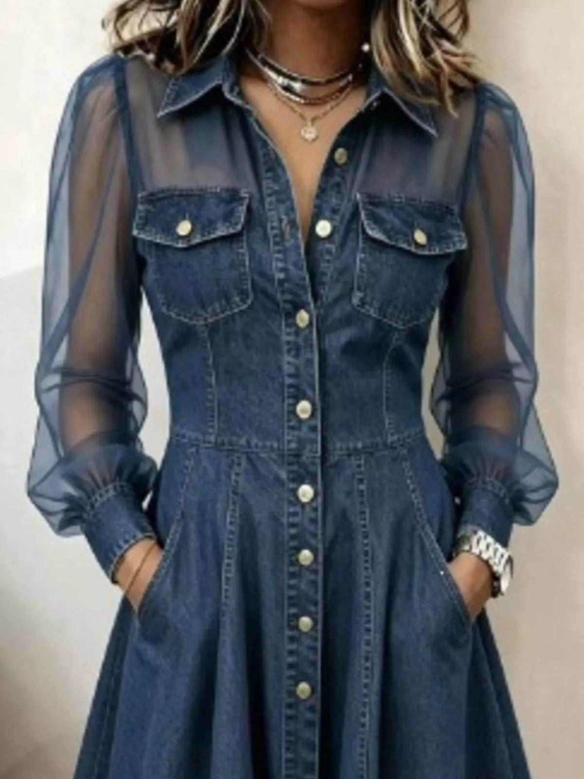 Full Size Sheer Mesh Long Sleeves Shirt Dress Plus Size - Flip Flop Dynasty