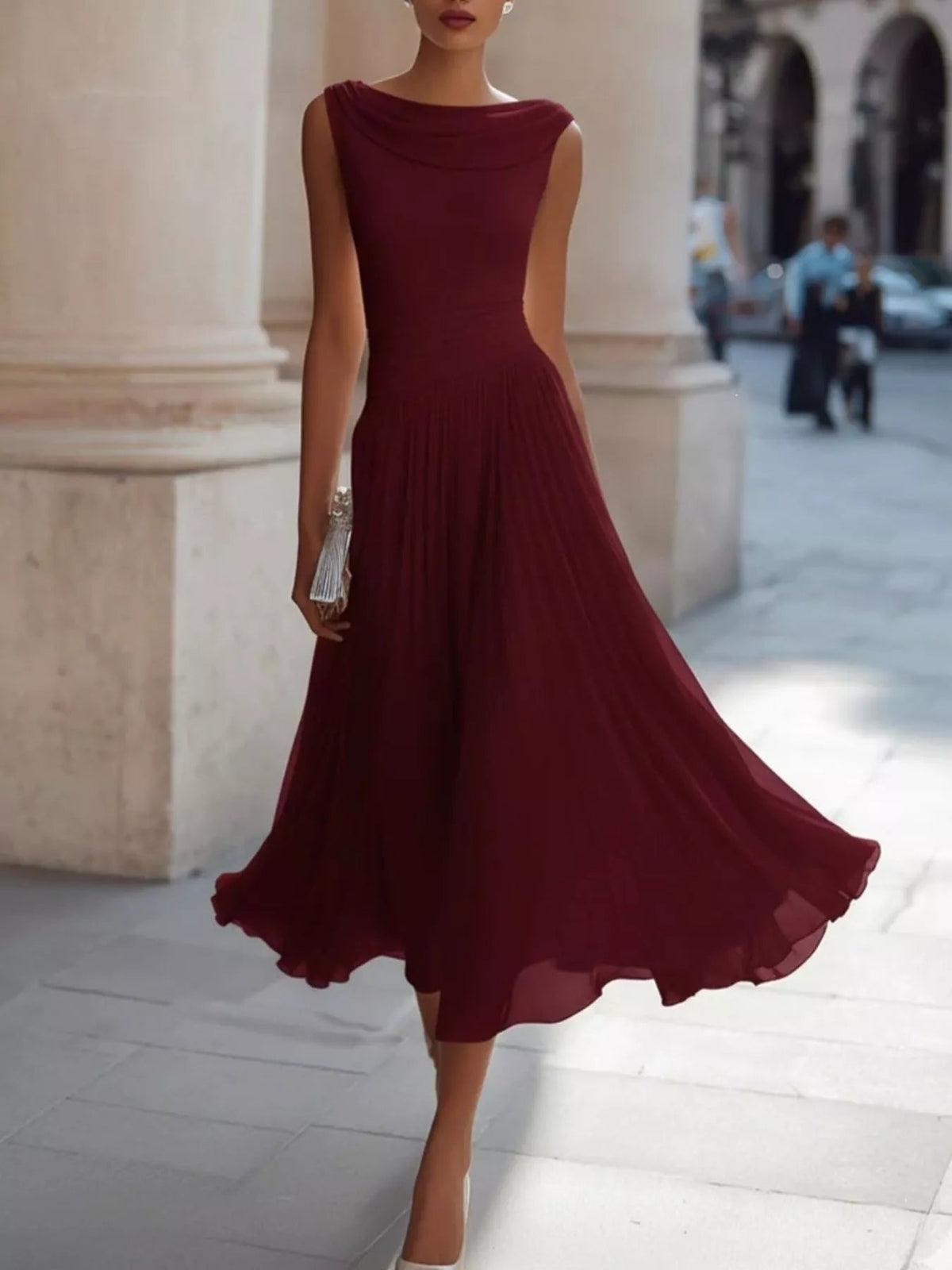 Full Size Sleeveless Cowl Neck Midi Dress Plus Size - Flip Flop Dynasty