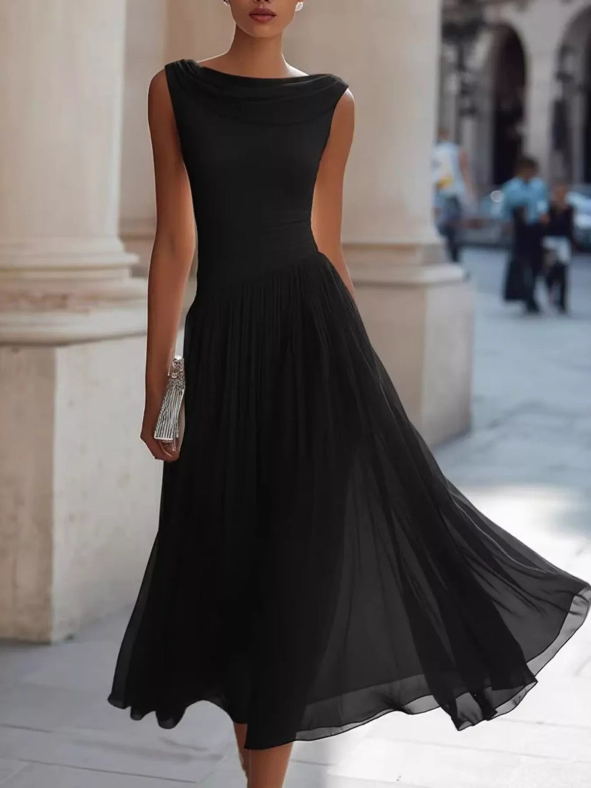 Full Size Sleeveless Cowl Neck Midi Dress Plus Size - Flip Flop Dynasty