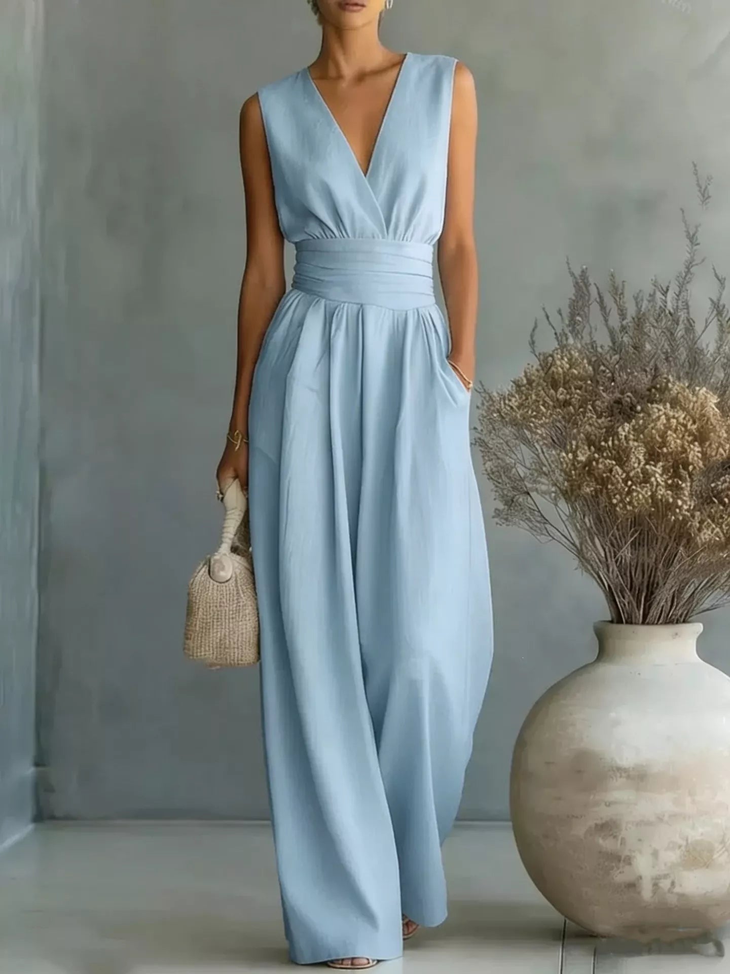 Full Size Sleeveless Wide Leg Jumpsuit Plus Size - Flip Flop Dynasty