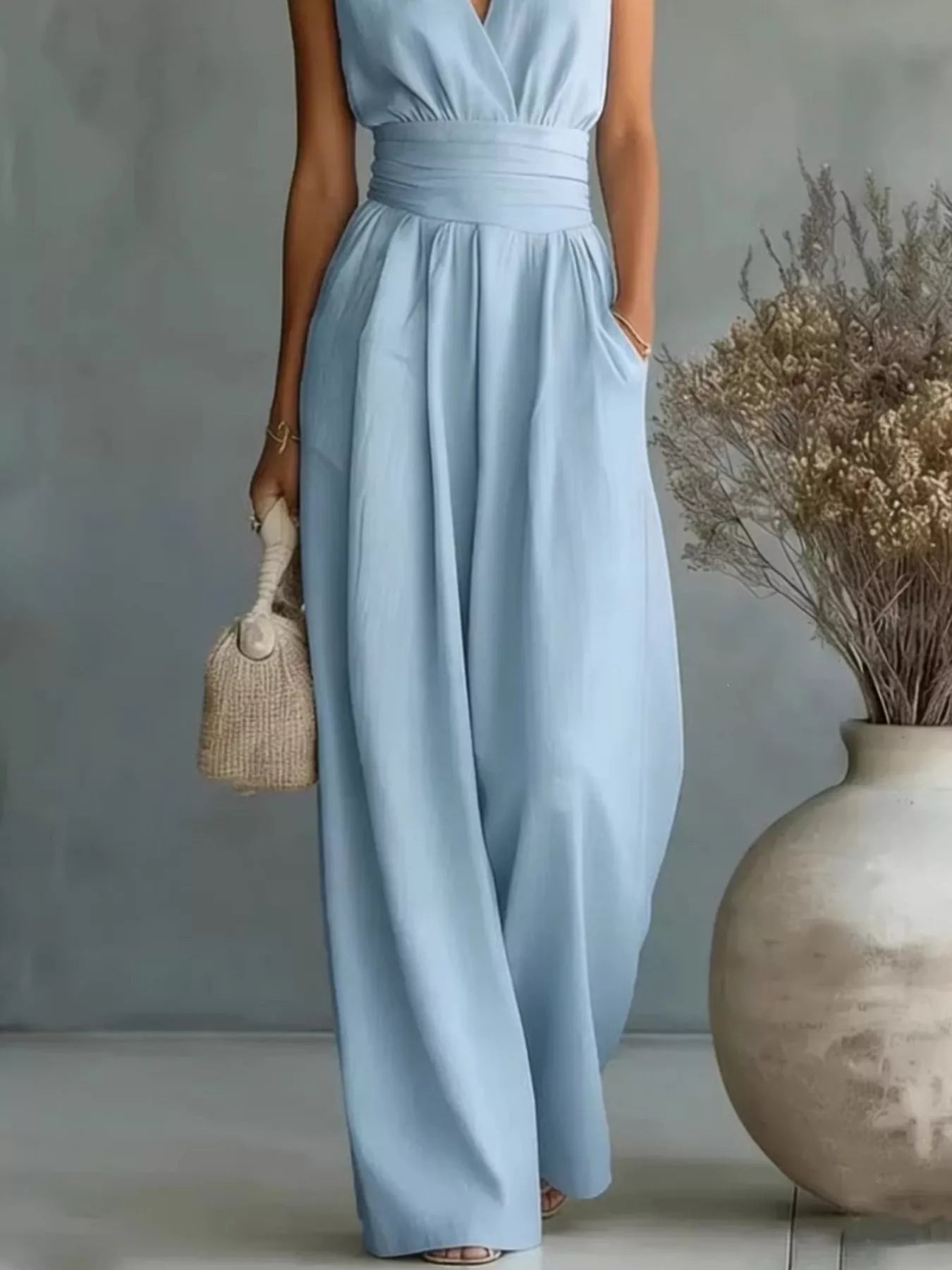 Full Size Sleeveless Wide Leg Jumpsuit Plus Size - Flip Flop Dynasty