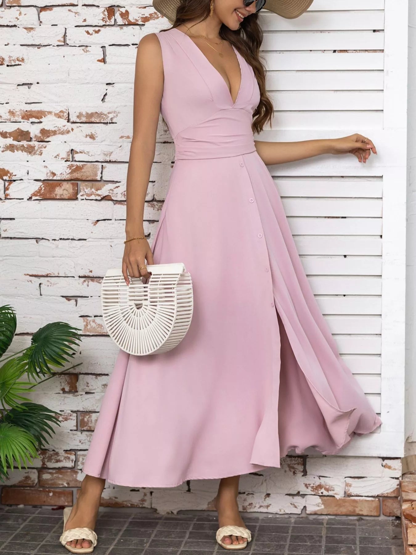 Full Size Slit V - Neck Sleeveless Dress Plus Size - Flip Flop Dynasty