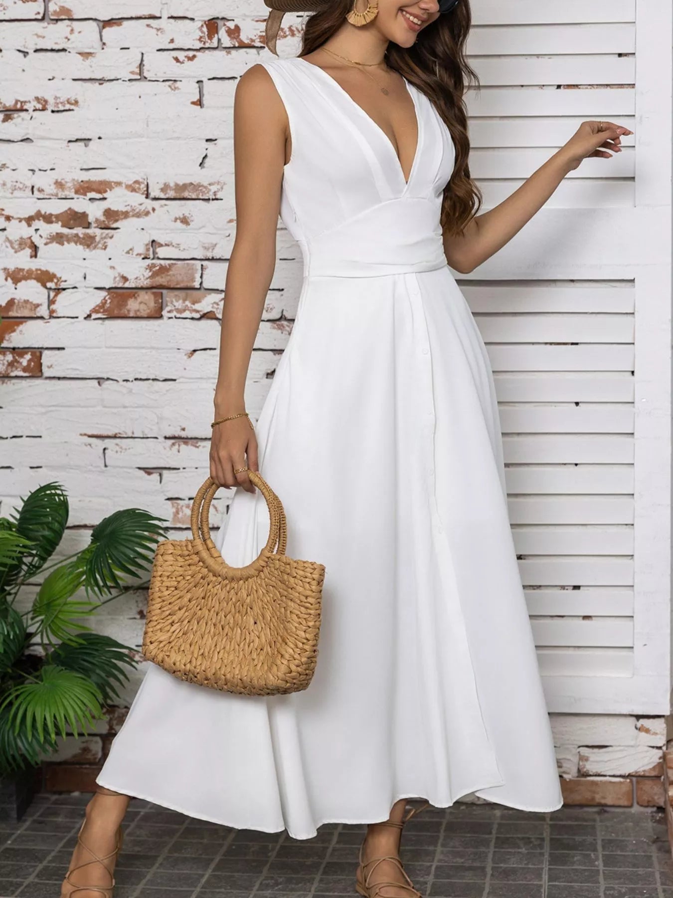Full Size Slit V - Neck Sleeveless Dress Plus Size - Flip Flop Dynasty