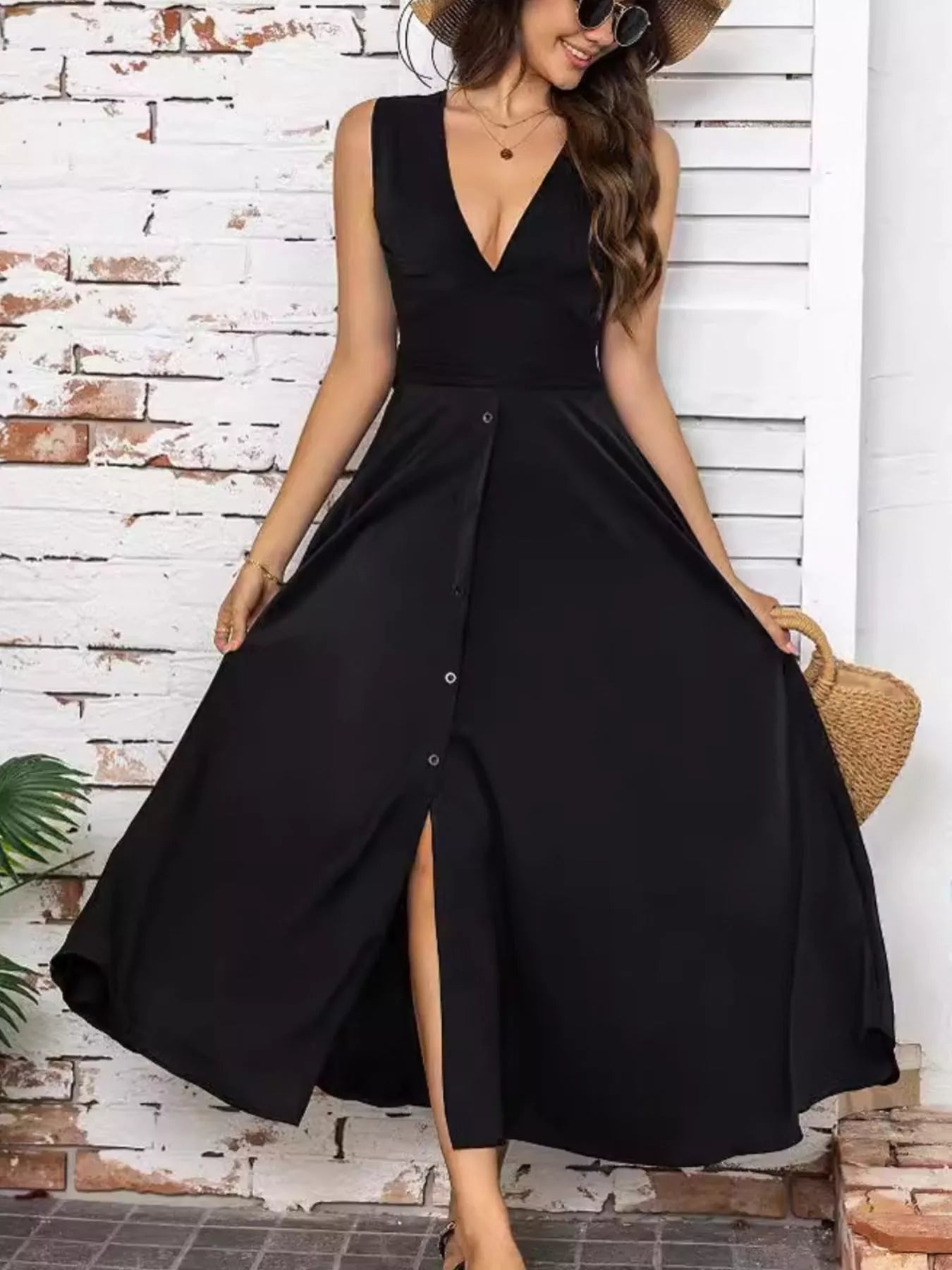 Full Size Slit V - Neck Sleeveless Dress Plus Size - Flip Flop Dynasty