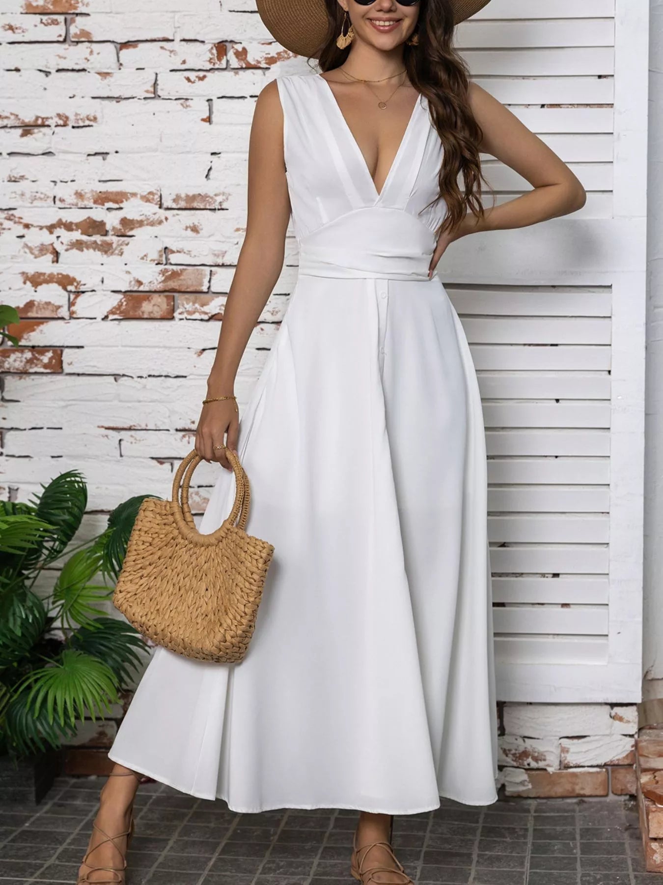 Full Size Slit V - Neck Sleeveless Dress Plus Size - Flip Flop Dynasty