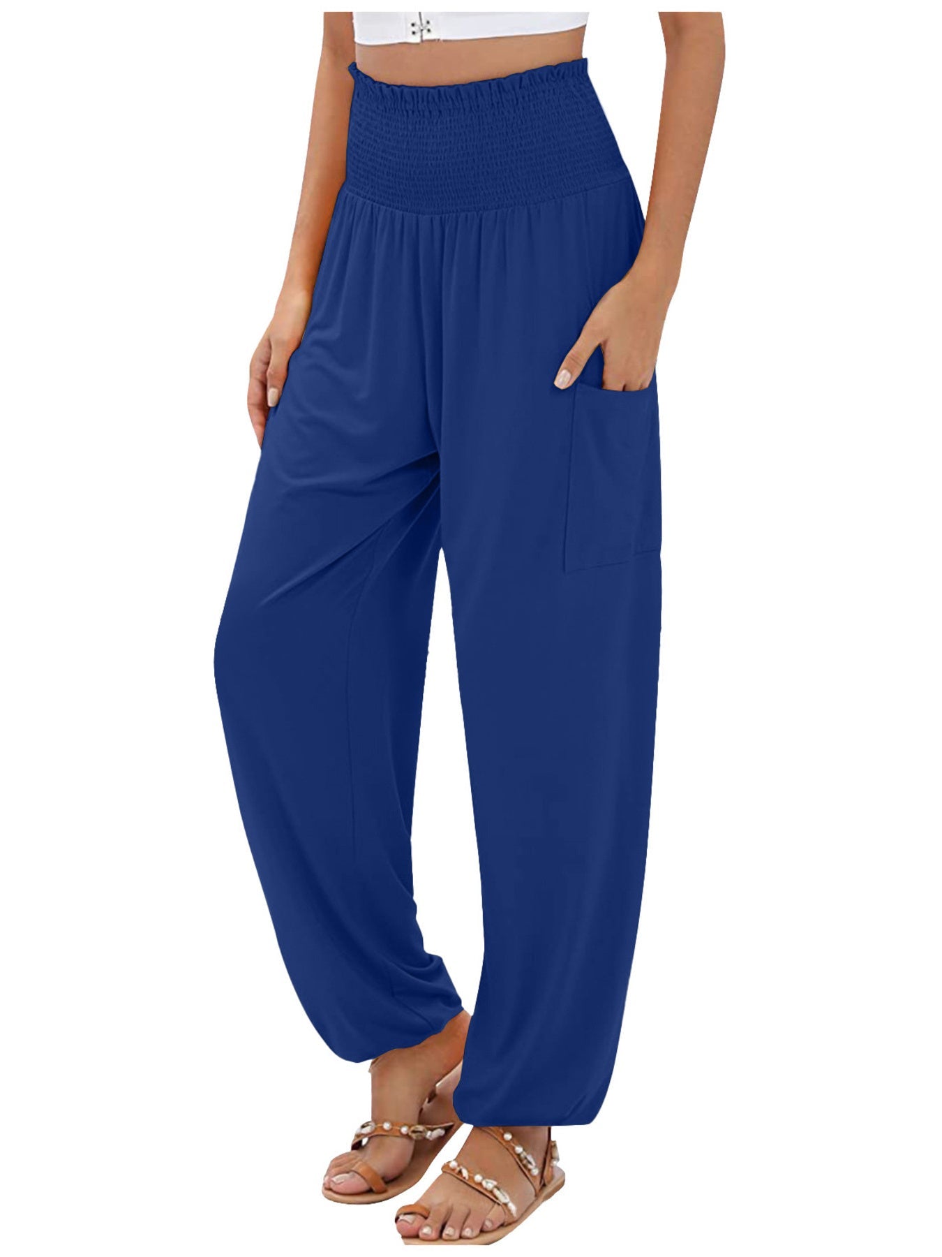 Full Size Smocked Waist Harem Pants with Pockets Plus Size - Flip Flop Dynasty