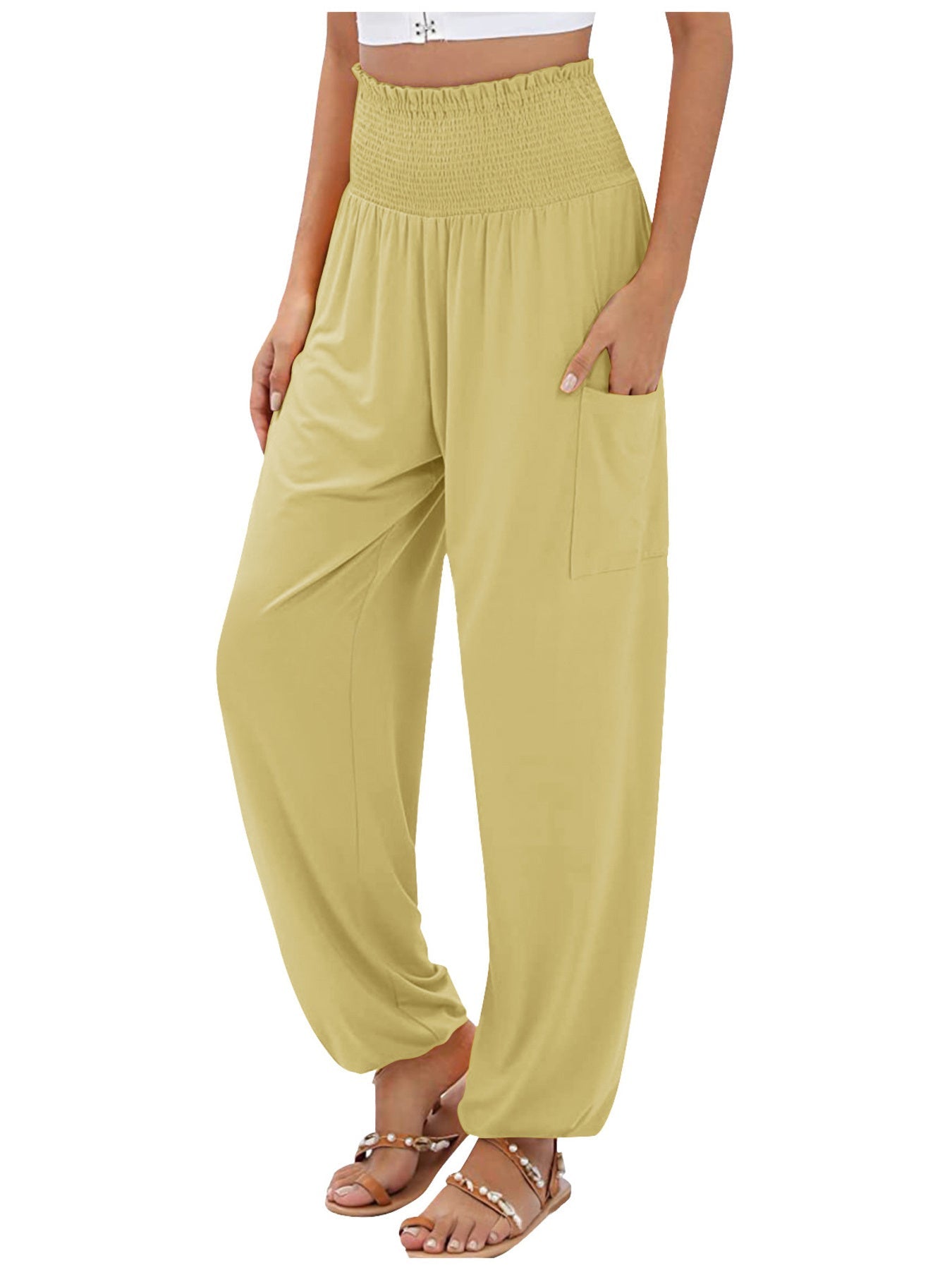 Full Size Smocked Waist Harem Pants with Pockets Plus Size - Flip Flop Dynasty