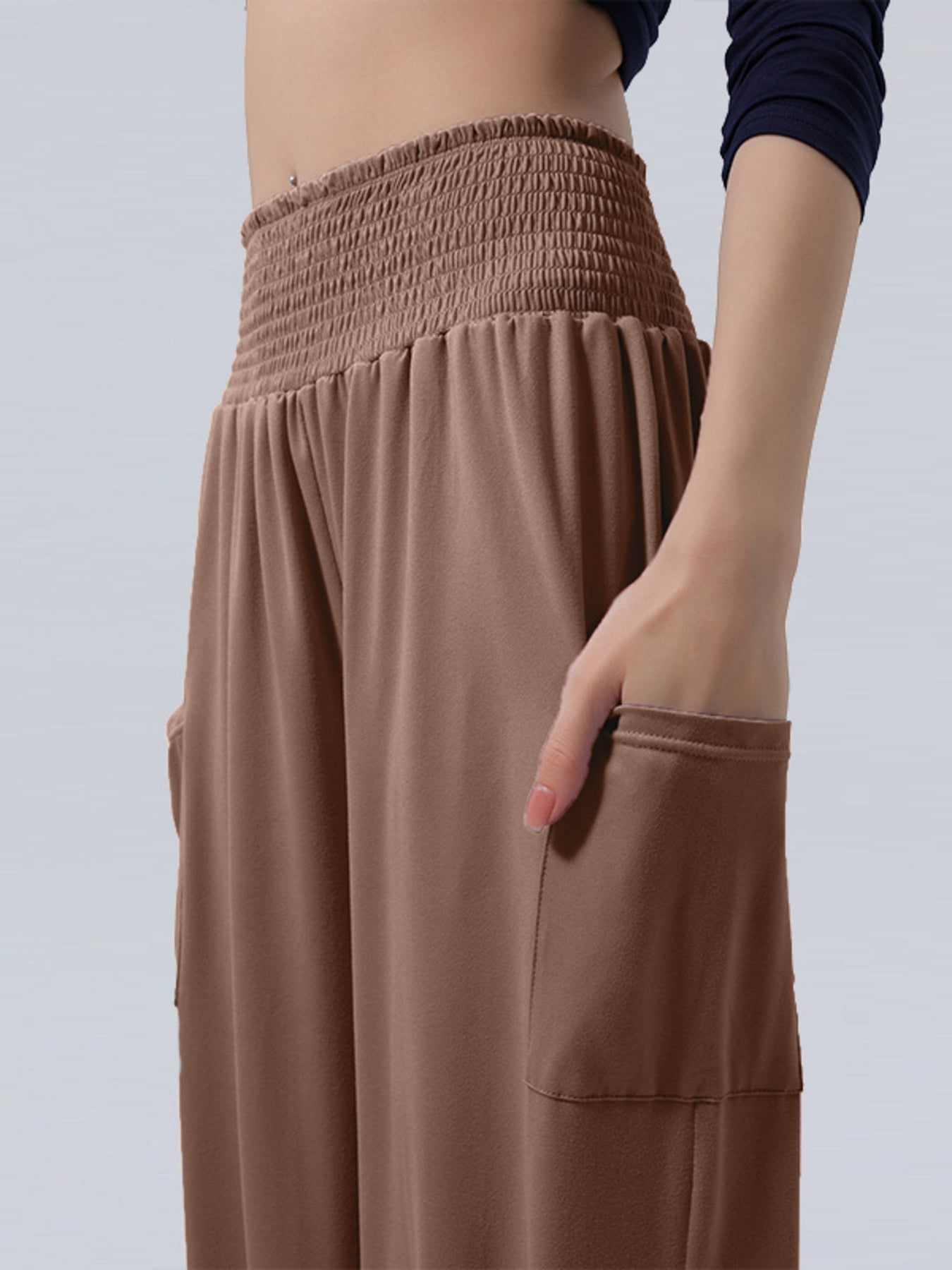 Full Size Smocked Waist Harem Pants with Pockets Plus Size - Flip Flop Dynasty