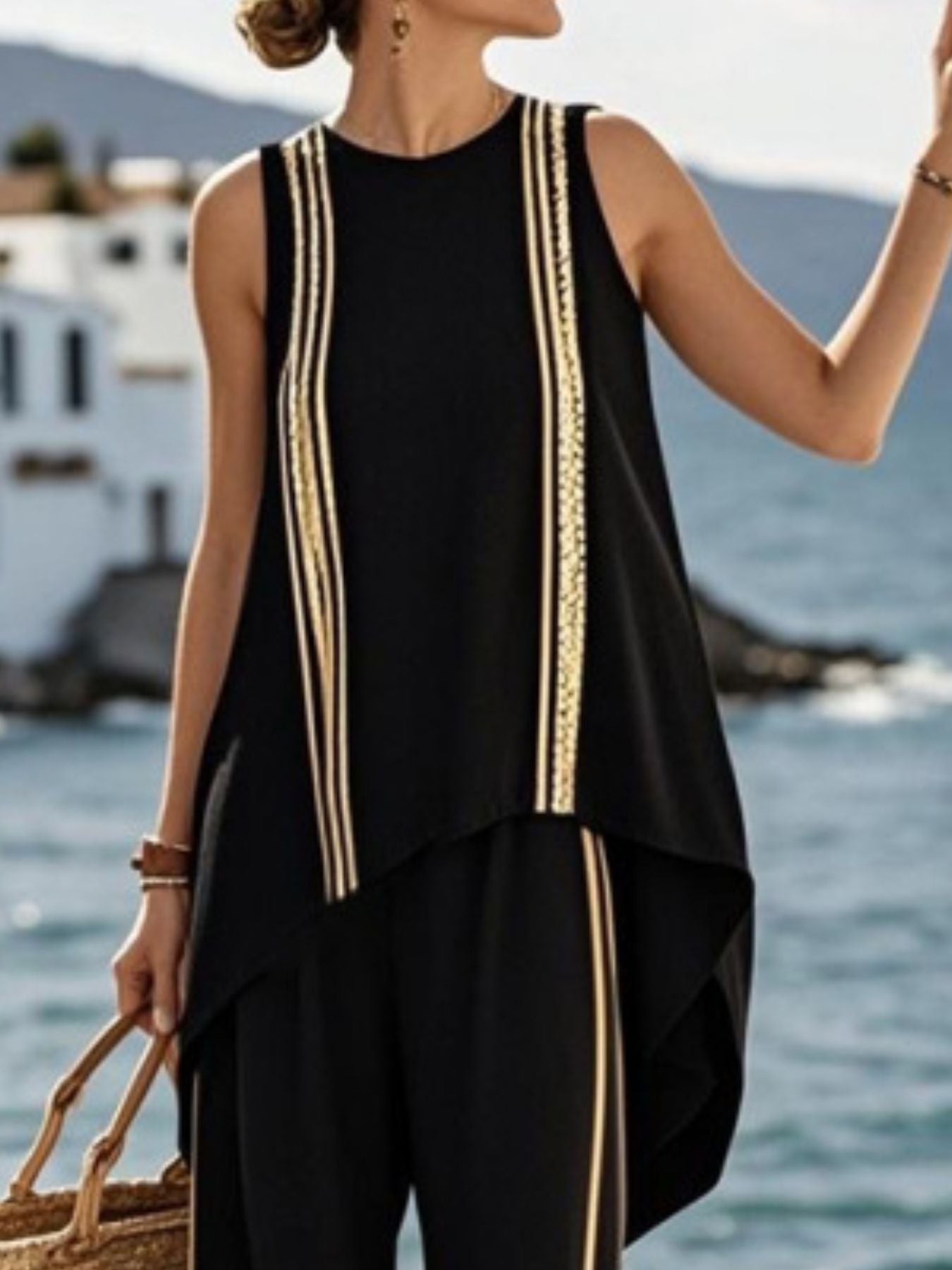 Full Size Striped Sleeveless Top and Pants Plus Size - Flip Flop Dynasty