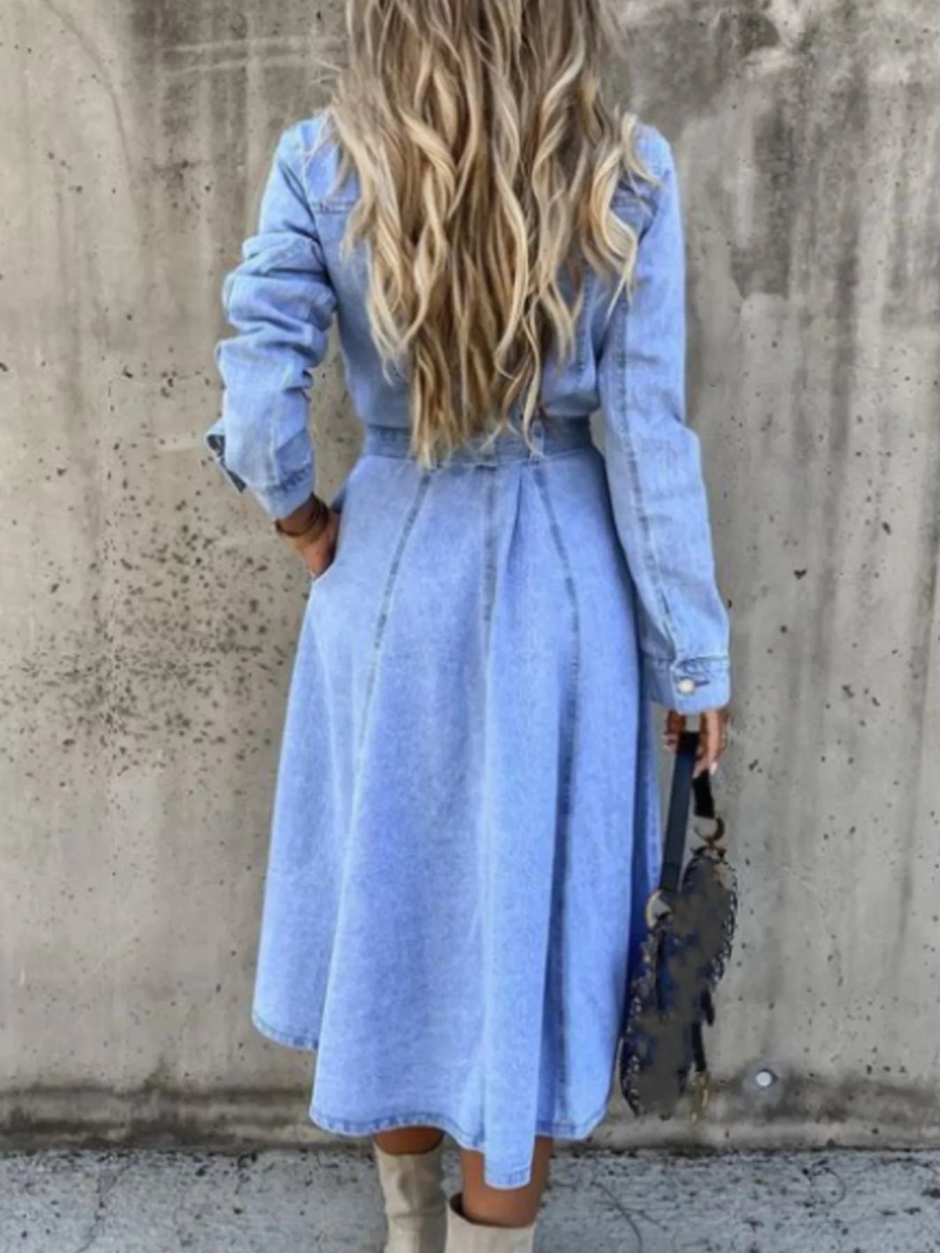 Full Size Tie Waist Button Front Denim Shirt Dress Plus Size - Flip Flop Dynasty