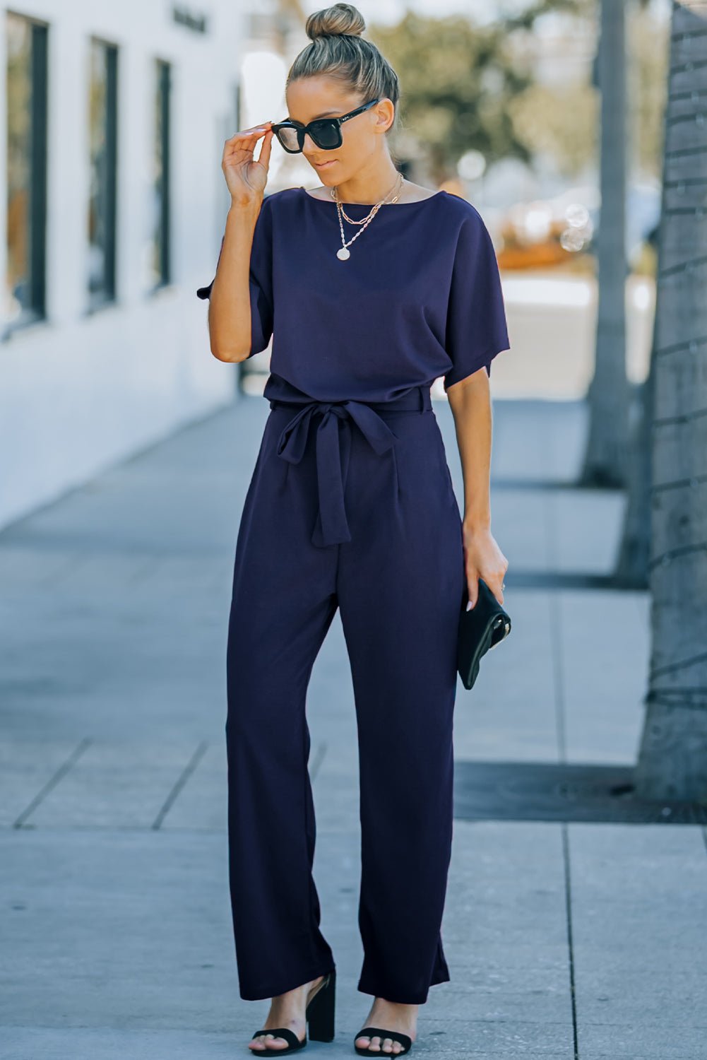 Full Size Tie Waist Straight Leg Jumpsuit - Flip Flop Dynasty