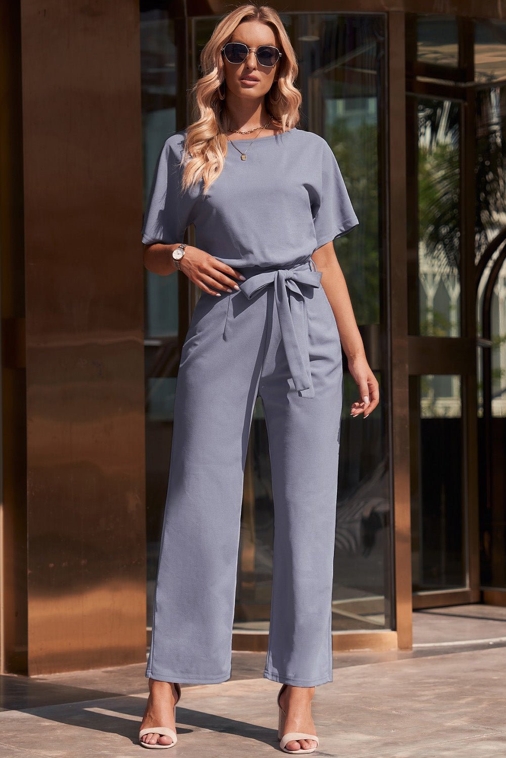 Full Size Tie Waist Straight Leg Jumpsuit - Flip Flop Dynasty