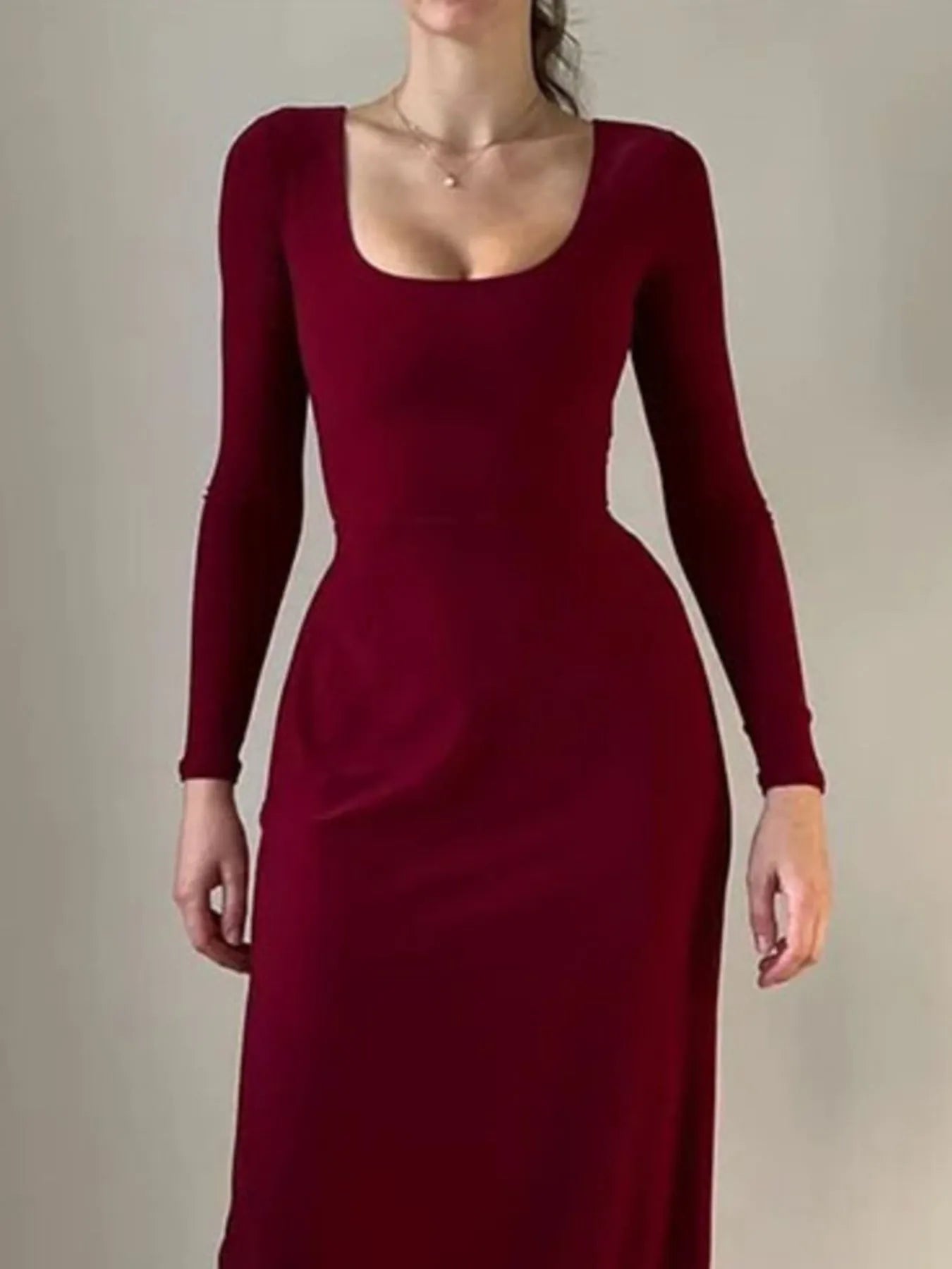 Full Size Tied Long Sleeve Bodycon Midi Dress Plus Size - Flip Flop Dynasty