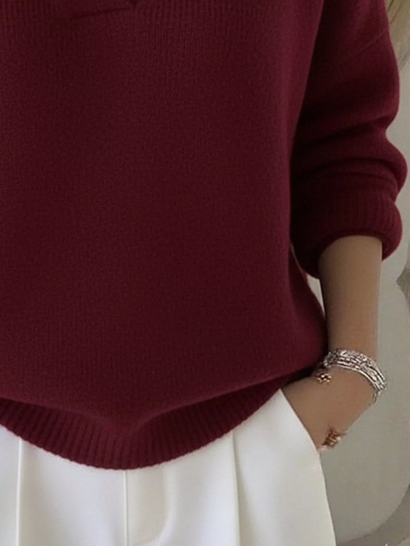 Full Size V - Neck Long Sleeve Sweater Plus Size - Flip Flop Dynasty