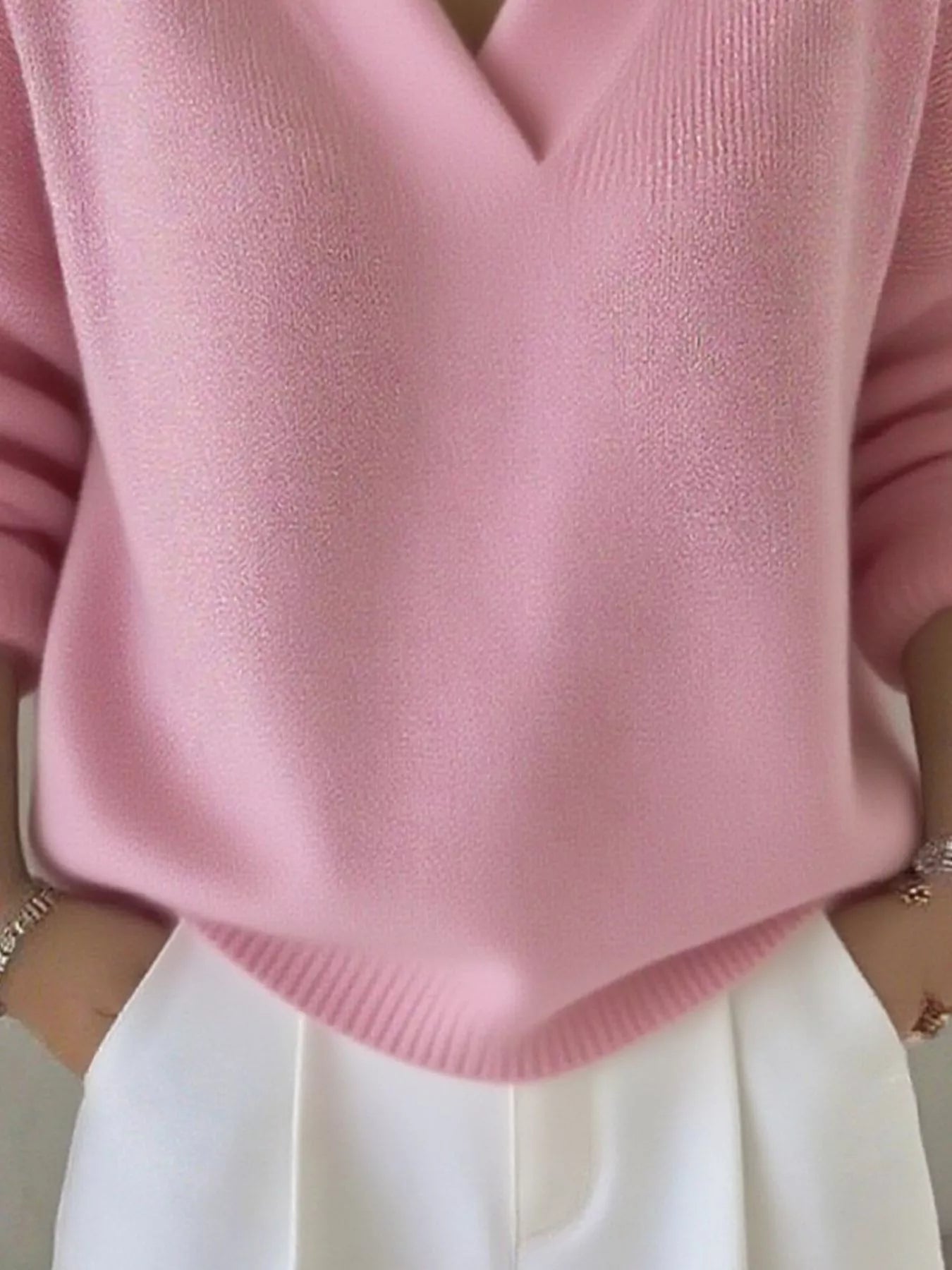 Full Size V - Neck Long Sleeve Sweater Plus Size - Flip Flop Dynasty