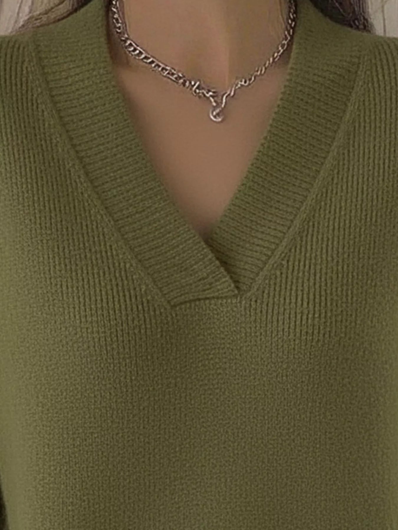 Full Size V - Neck Long Sleeve Sweater Plus Size - Flip Flop Dynasty