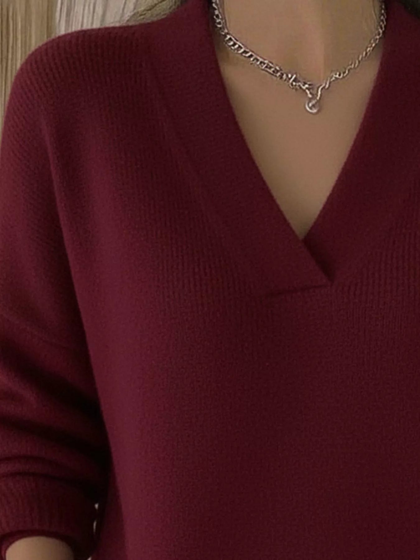 Full Size V - Neck Long Sleeve Sweater Plus Size - Flip Flop Dynasty