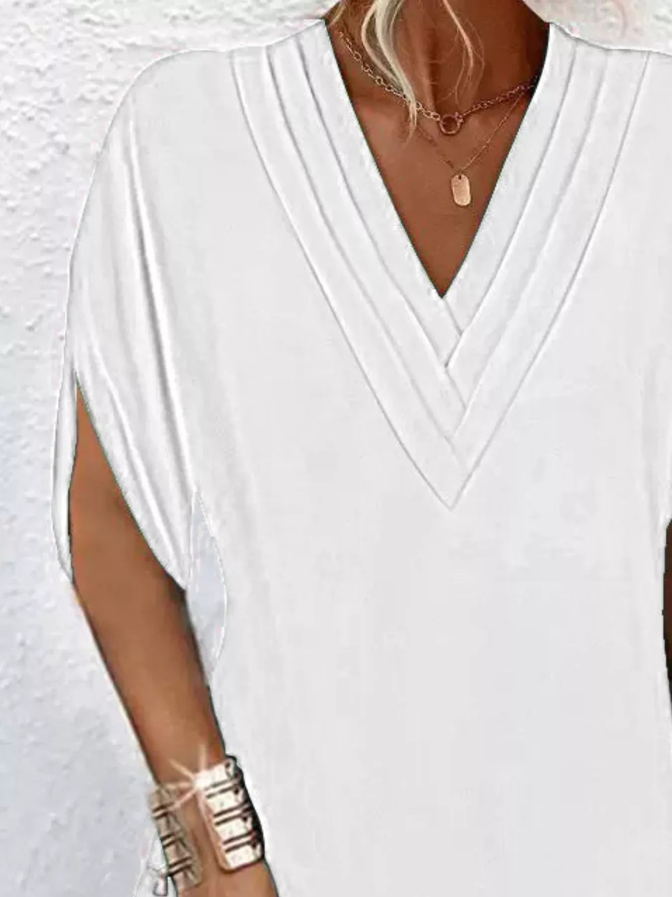 Full Size V - Neck Slit Sleeve Mini Dress Plus Size - Flip Flop Dynasty