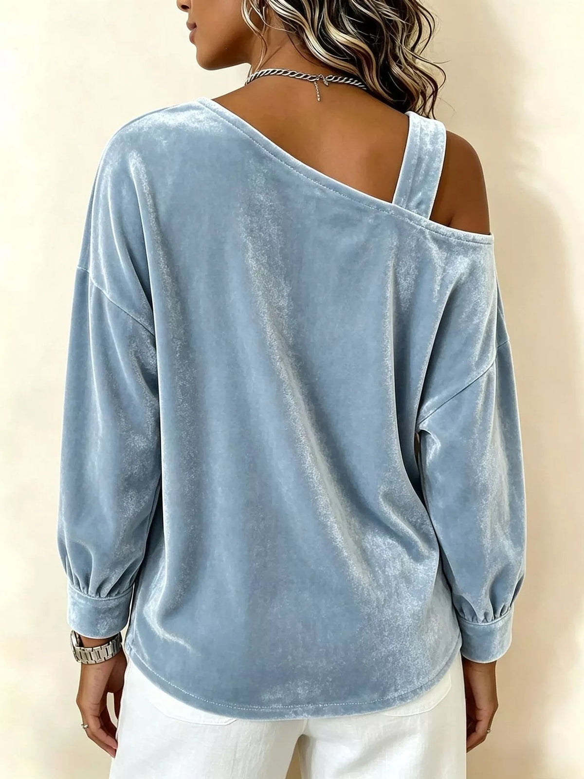 Full Size Velvet Asymmetrical Neck Sweatshirt with Buckle Detail Plus Size - Flip Flop Dynasty