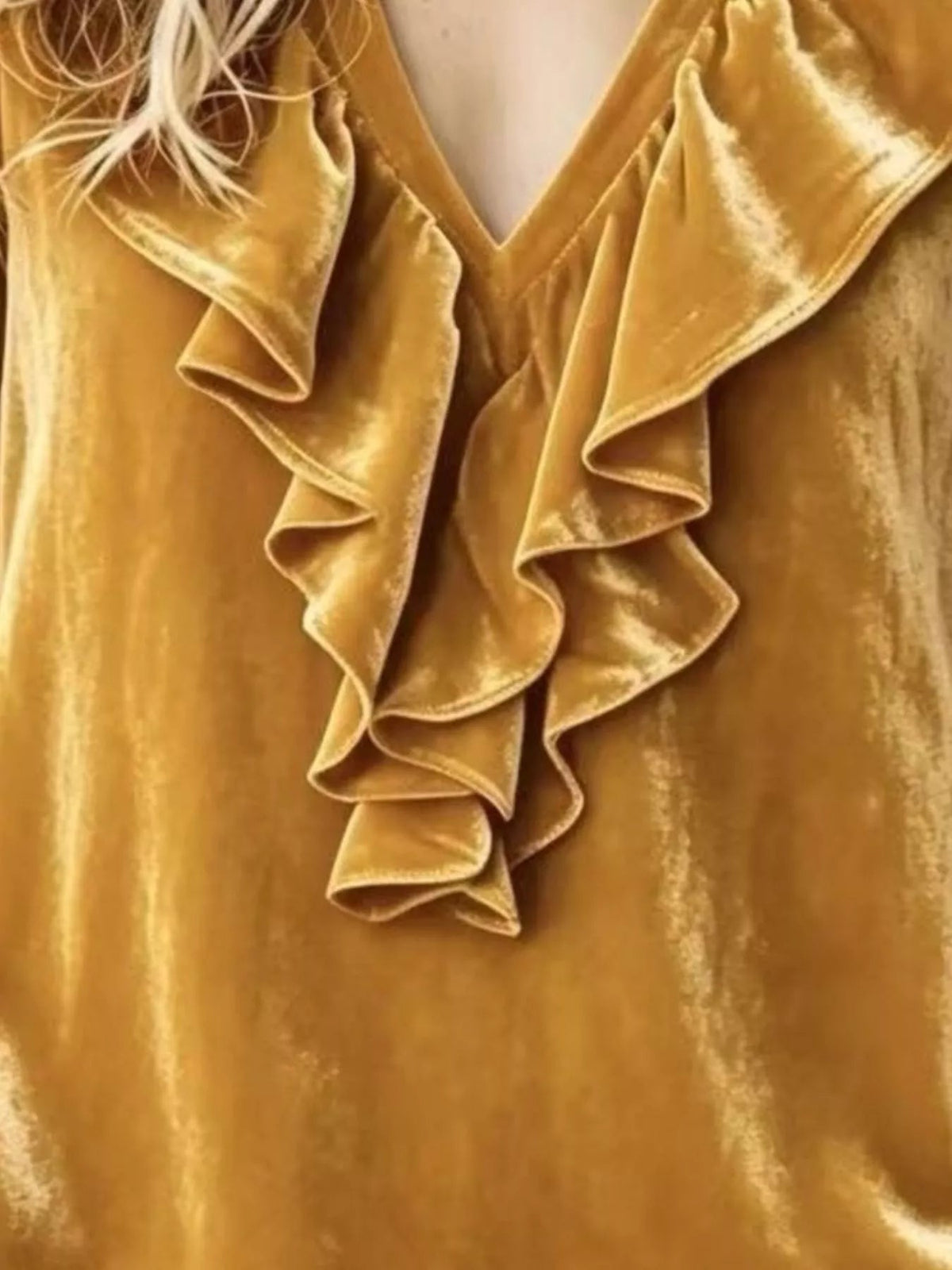 Full Size Velvet Ruffle V-Neck Blouse Plus Size - Flip Flop Dynasty