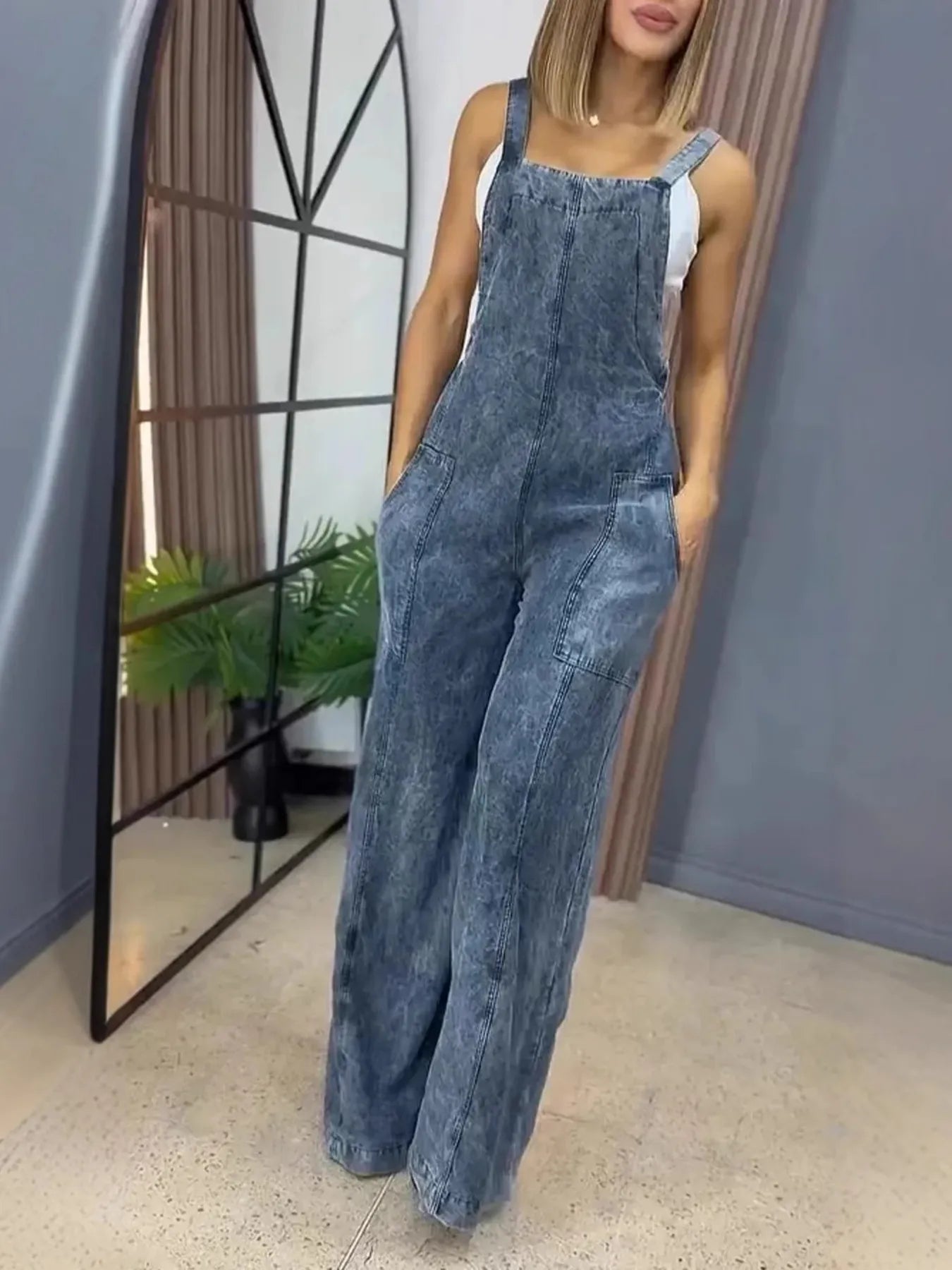 Full Size Wide Leg Washed Denim Overalls Plus Size - Flip Flop Dynasty