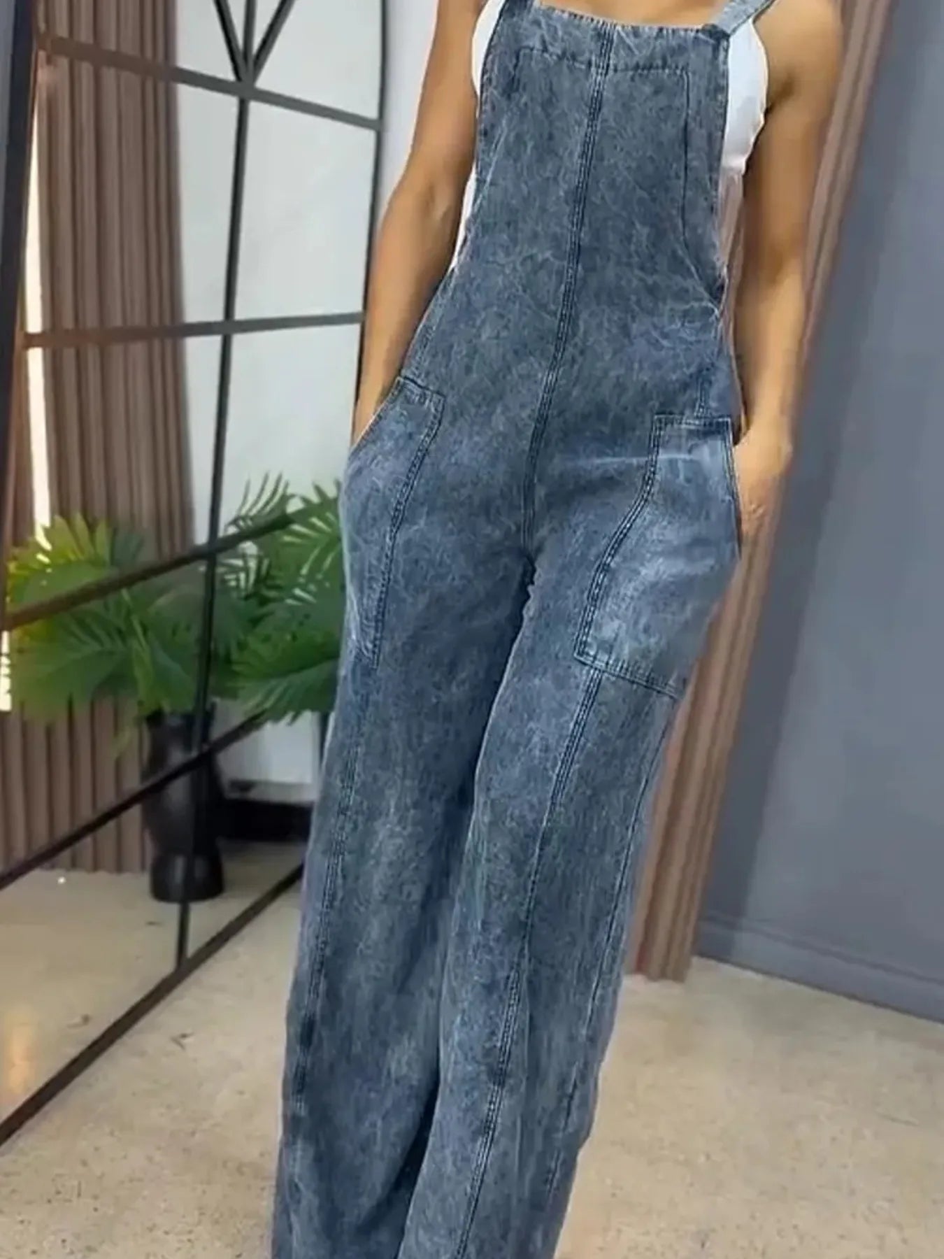 Full Size Wide Leg Washed Denim Overalls Plus Size - Flip Flop Dynasty