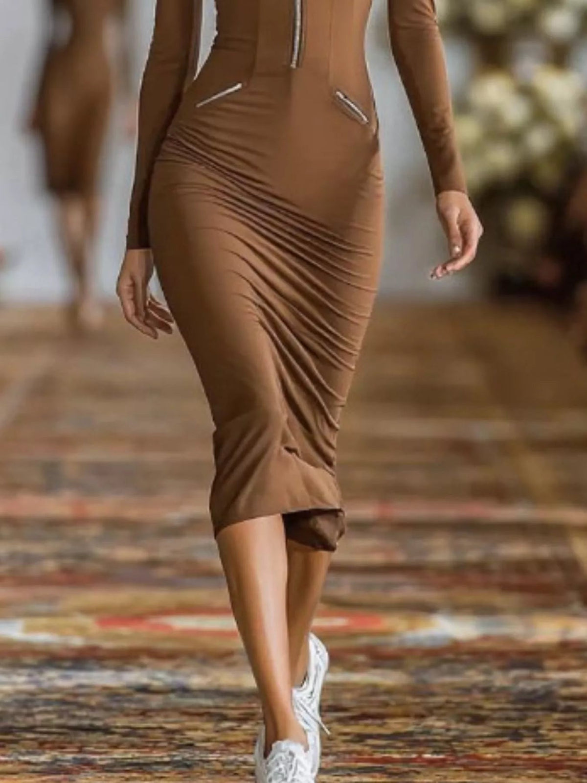 Full Size Zip-Front Bodycon Midi Dress Plus Size - Flip Flop Dynasty