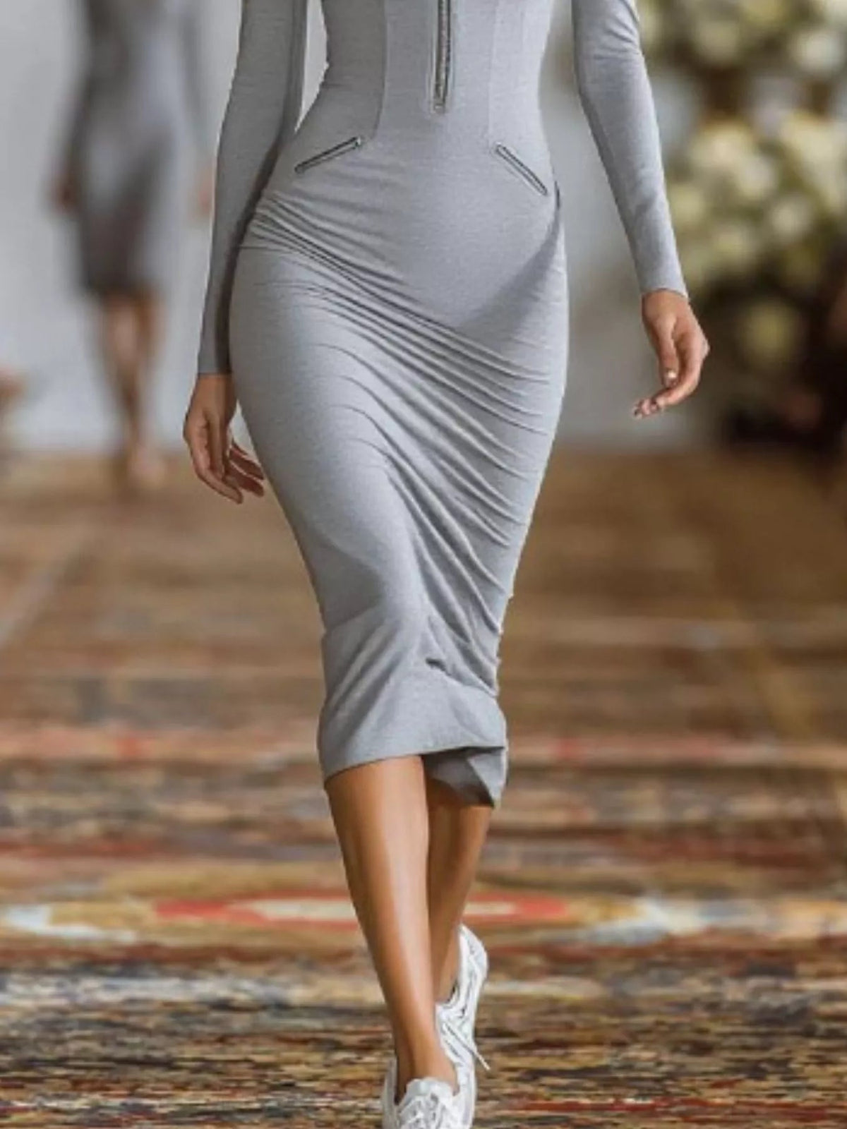 Full Size Zip-Front Bodycon Midi Dress Plus Size - Flip Flop Dynasty