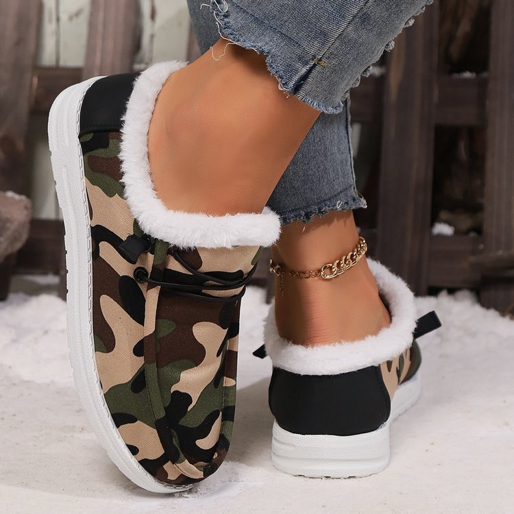 Fuzzy Camouflage Round Toe Boots - Flip Flop Dynasty