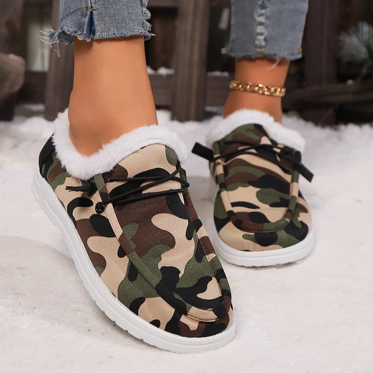 Fuzzy Camouflage Round Toe Boots - Flip Flop Dynasty