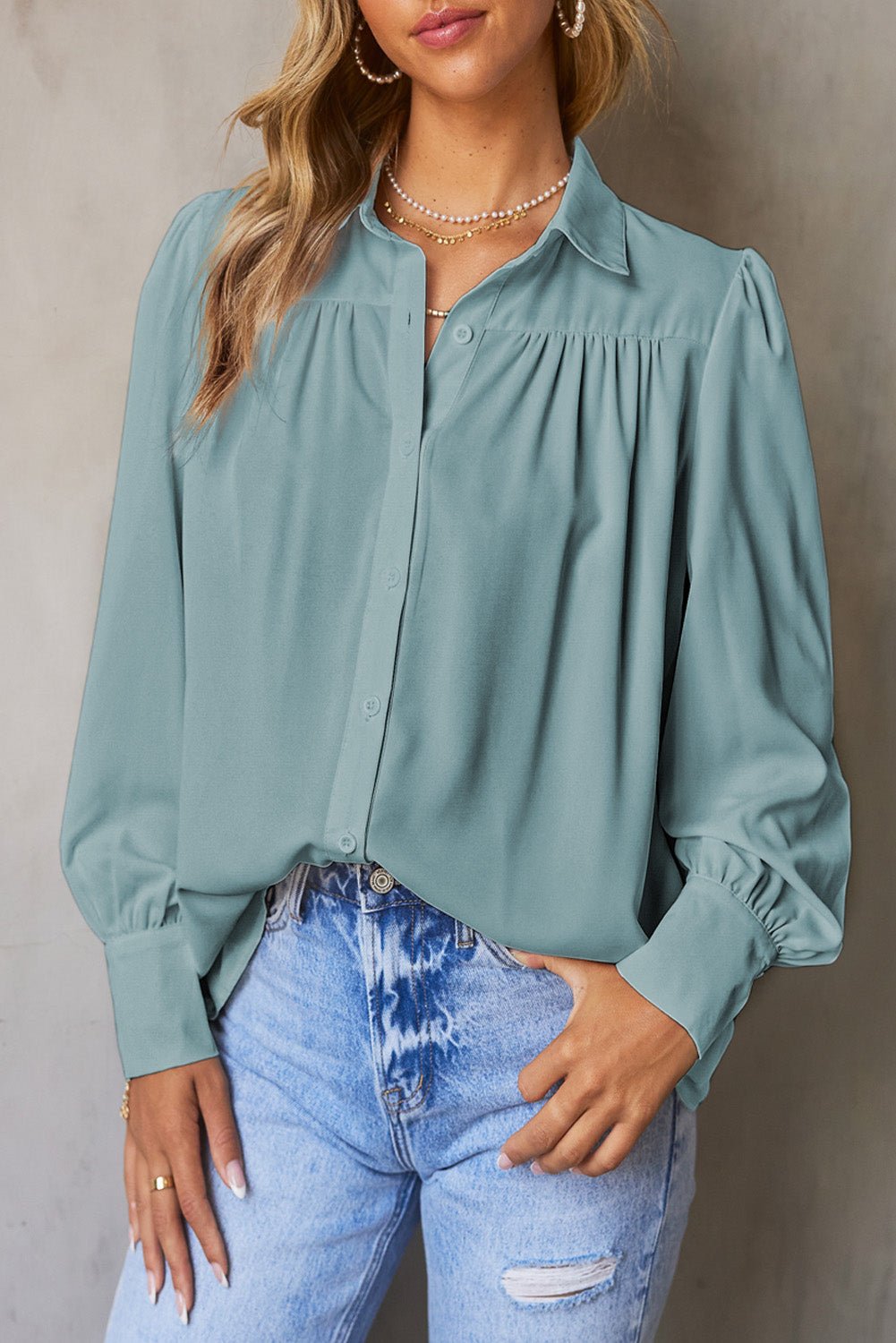 Gathered Detail Puff Sleeve Shirt - Flip Flop Dynasty