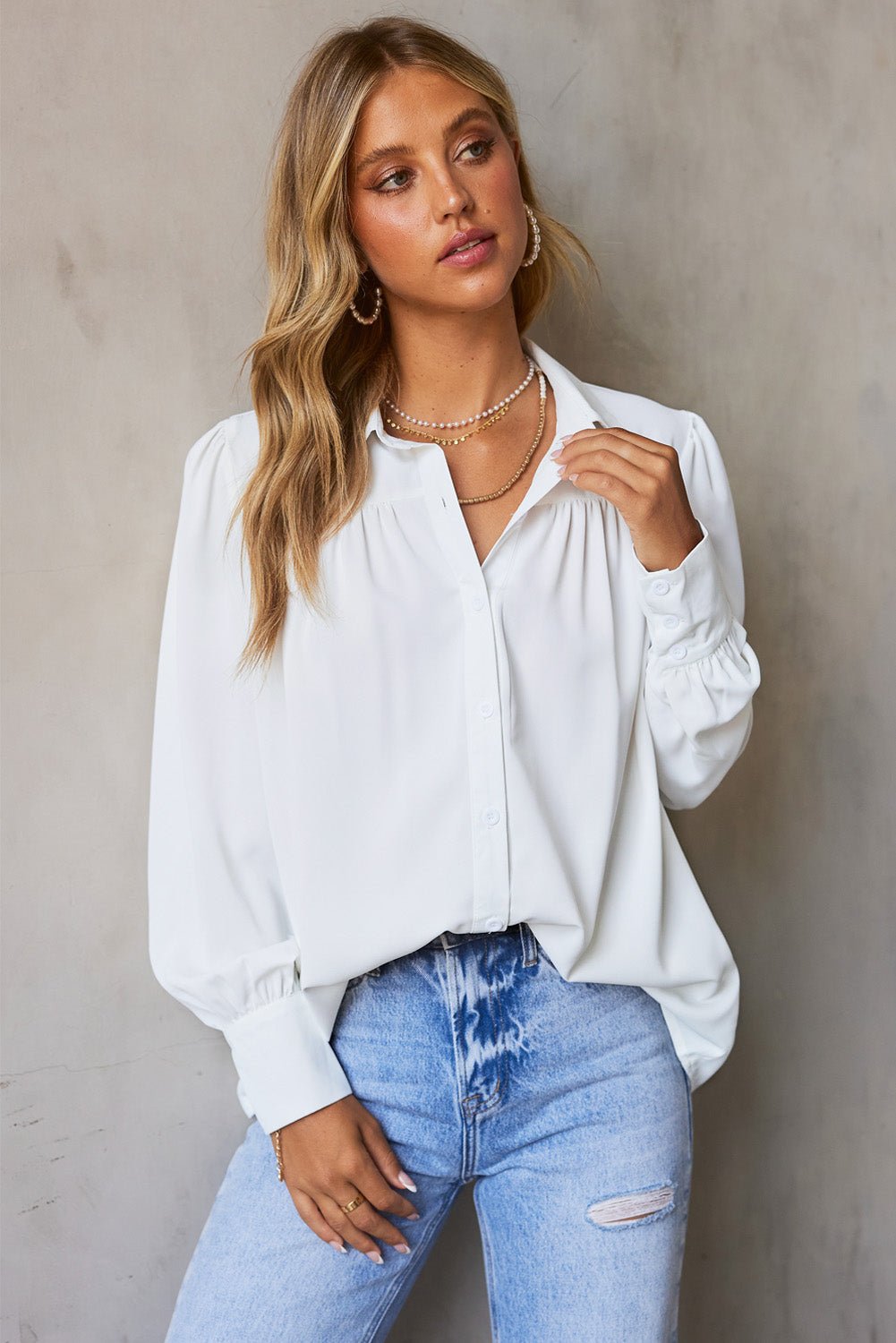 Gathered Detail Puff Sleeve Shirt - Flip Flop Dynasty