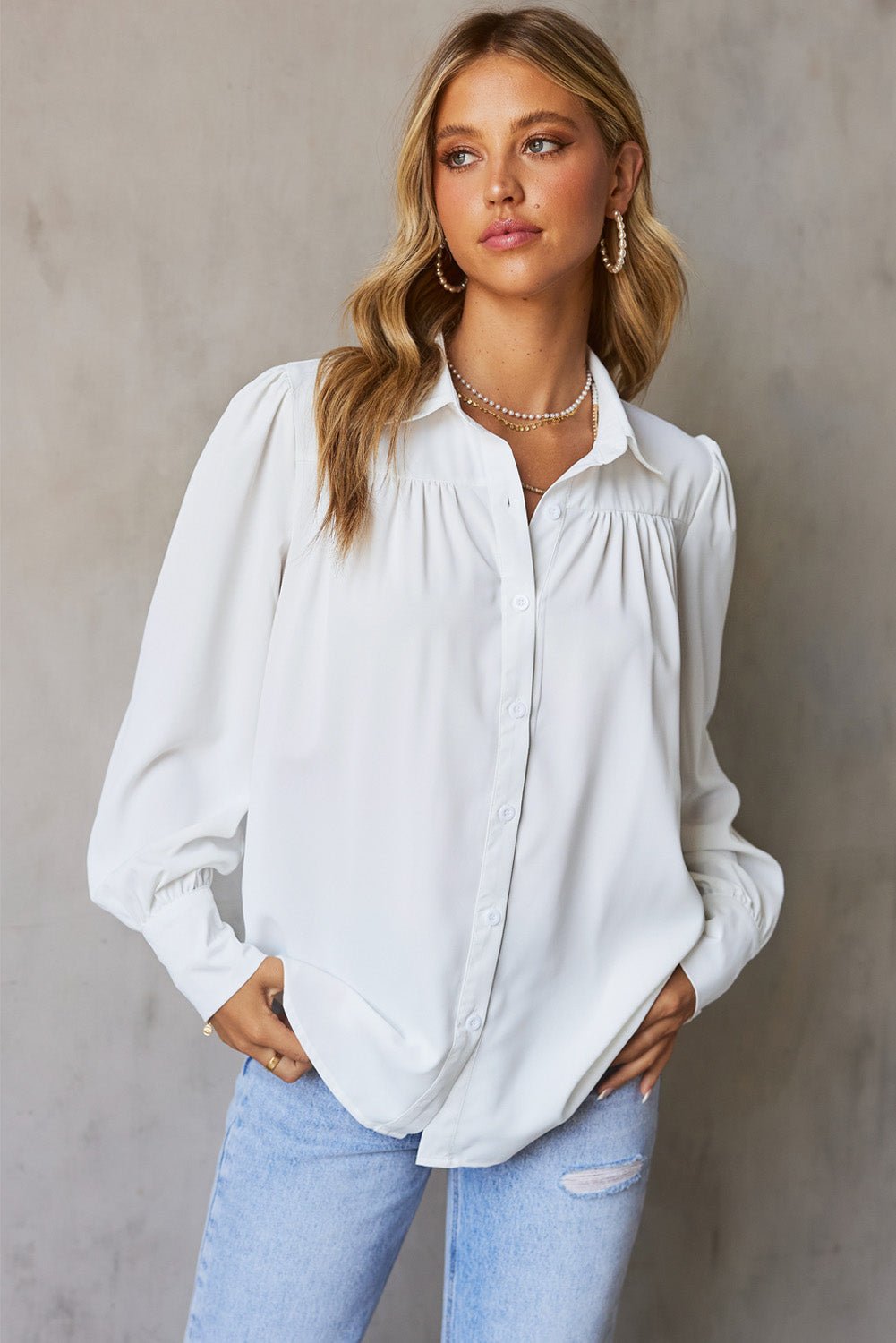 Gathered Detail Puff Sleeve Shirt - Flip Flop Dynasty