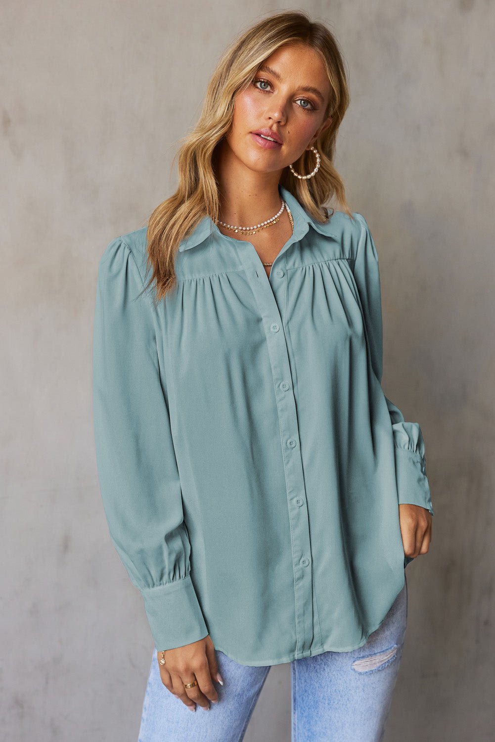 Gathered Detail Puff Sleeve Shirt - Flip Flop Dynasty