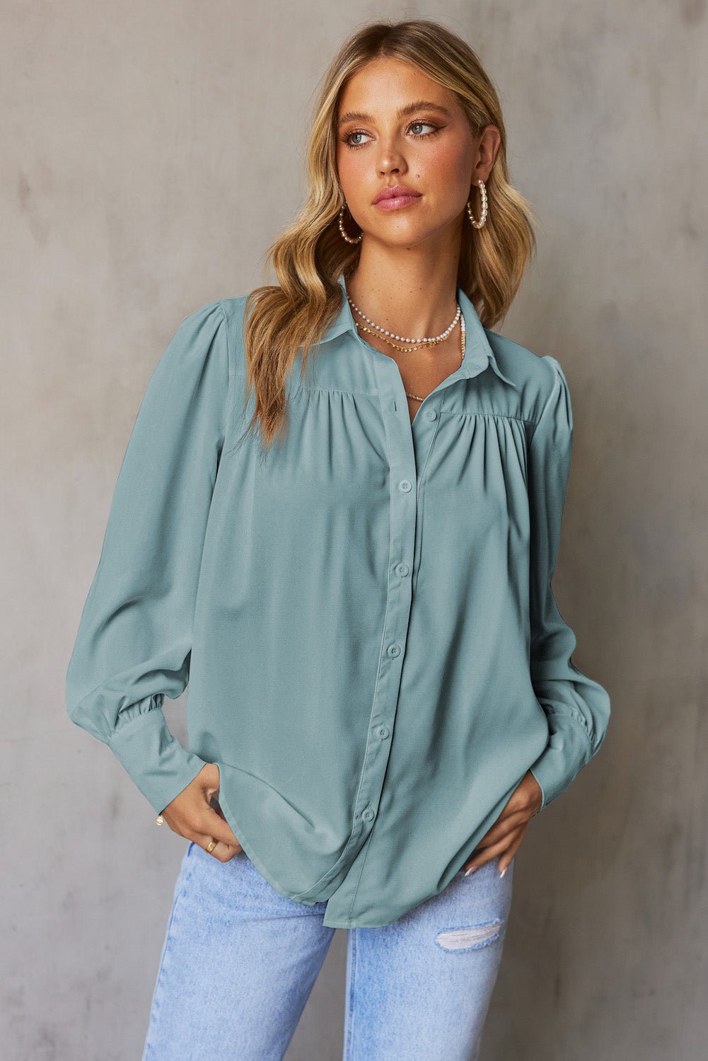 Gathered Detail Puff Sleeve Shirt - Flip Flop Dynasty